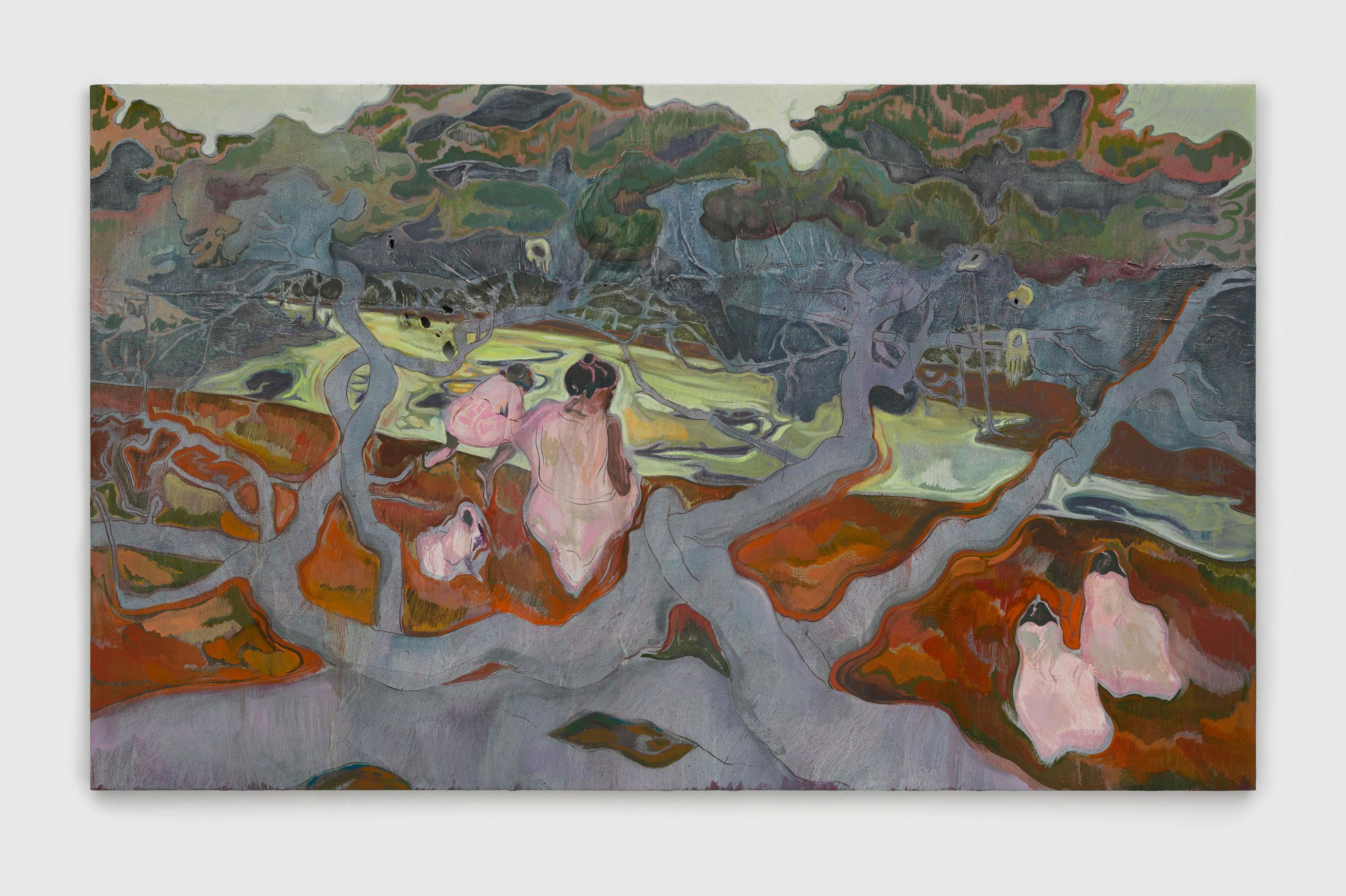 A painting by Michael Armitage, titled Baikoko at the mouth of the Mwachema River, dated 2016.