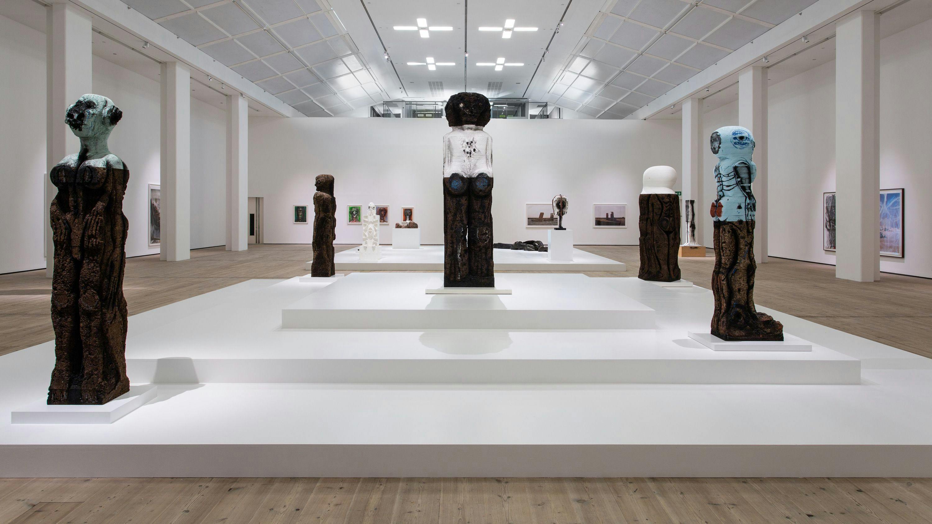 Installation view of the exhibition, Huma Bhabha: Against Time, at the BALTIC Centre for Contemporary Art in Gateshead, dated 2020.
