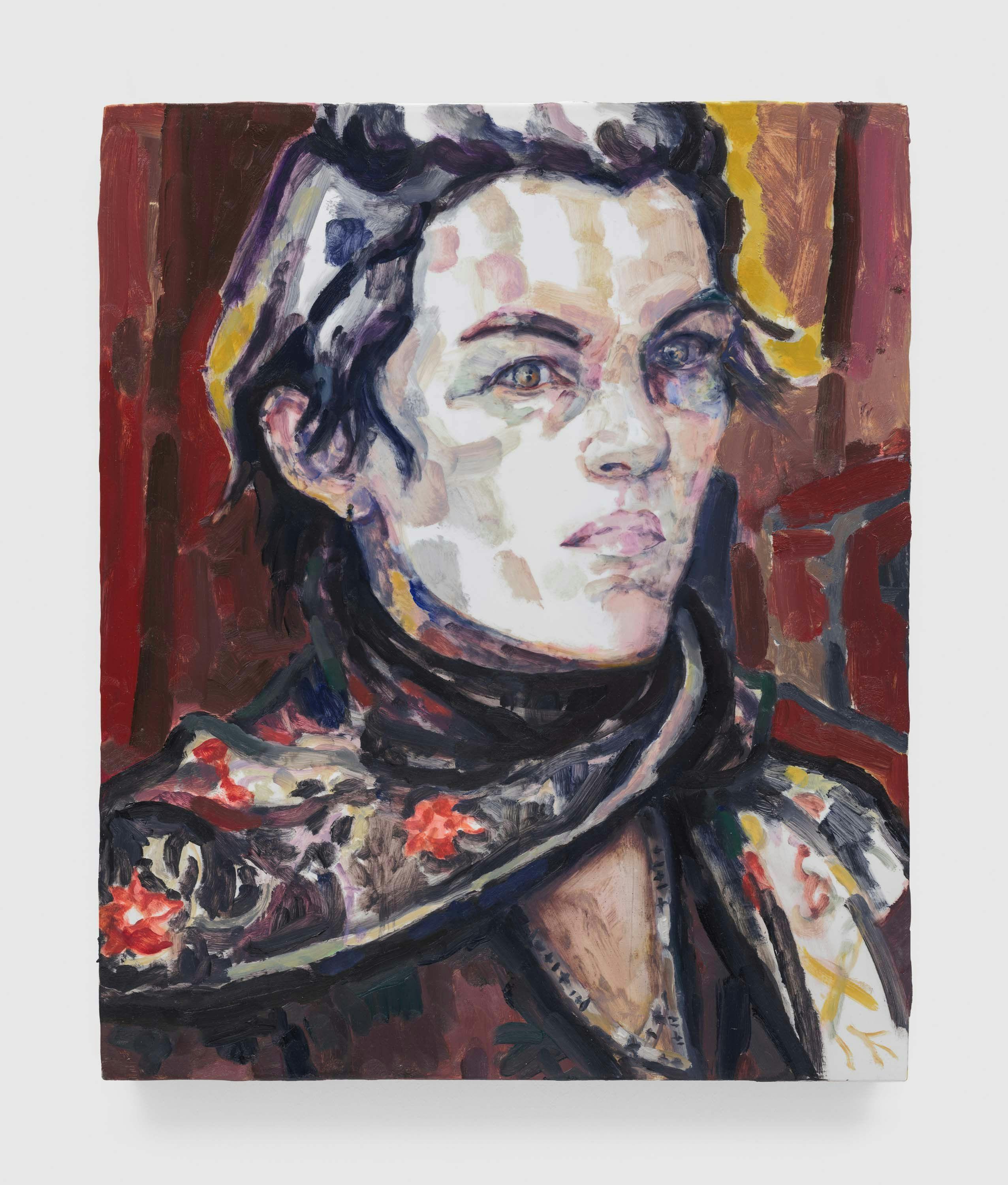 A painting by Elizabeth Peyton, titled Portrait at the Opera (Elizabeth), dated 2016.