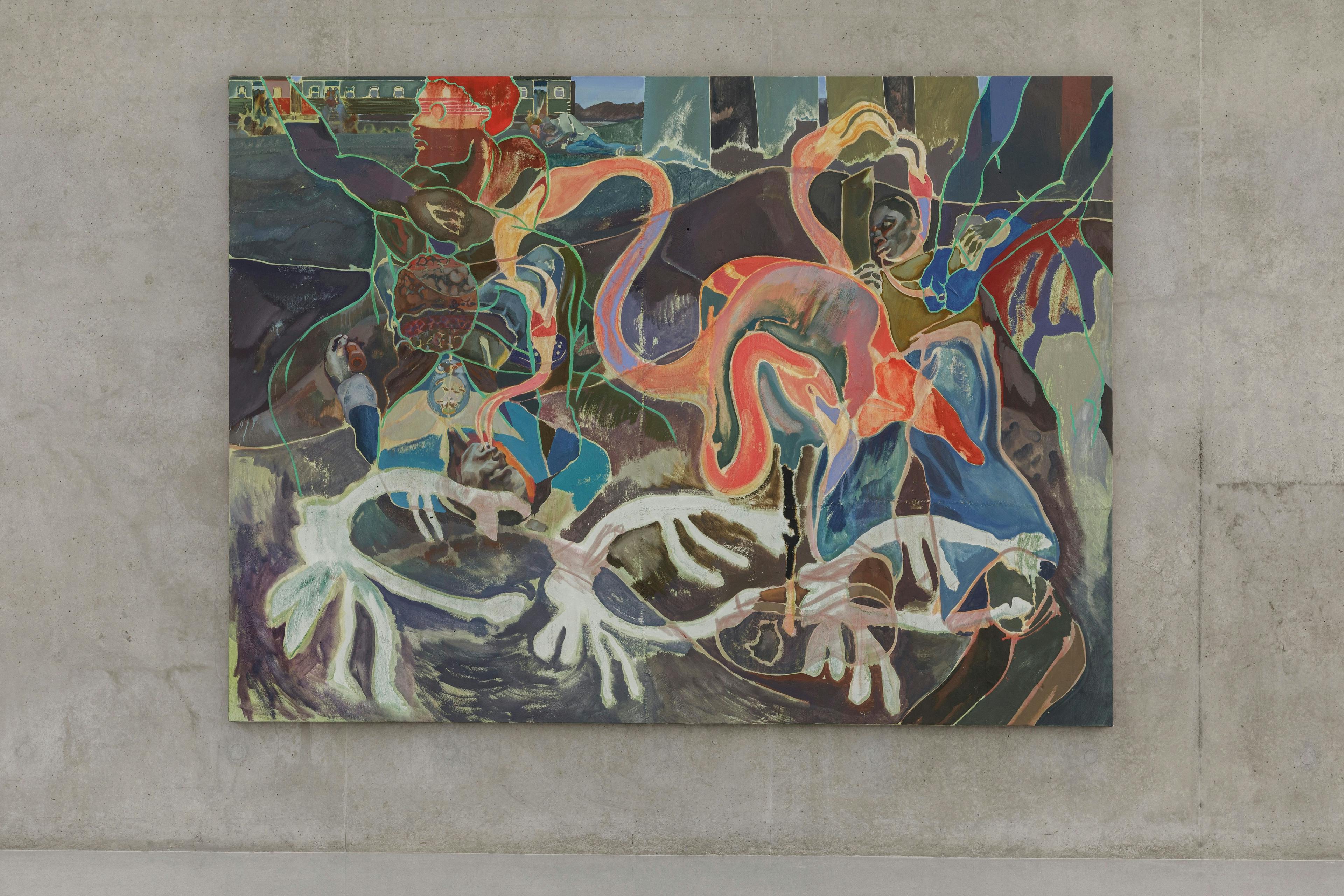 Installation view of the exhibition, Michael Armitage: Pathos and the Twilight of the Idle at Kunsthaus Bregenz, in Bregenz, Austria, dated 2023.