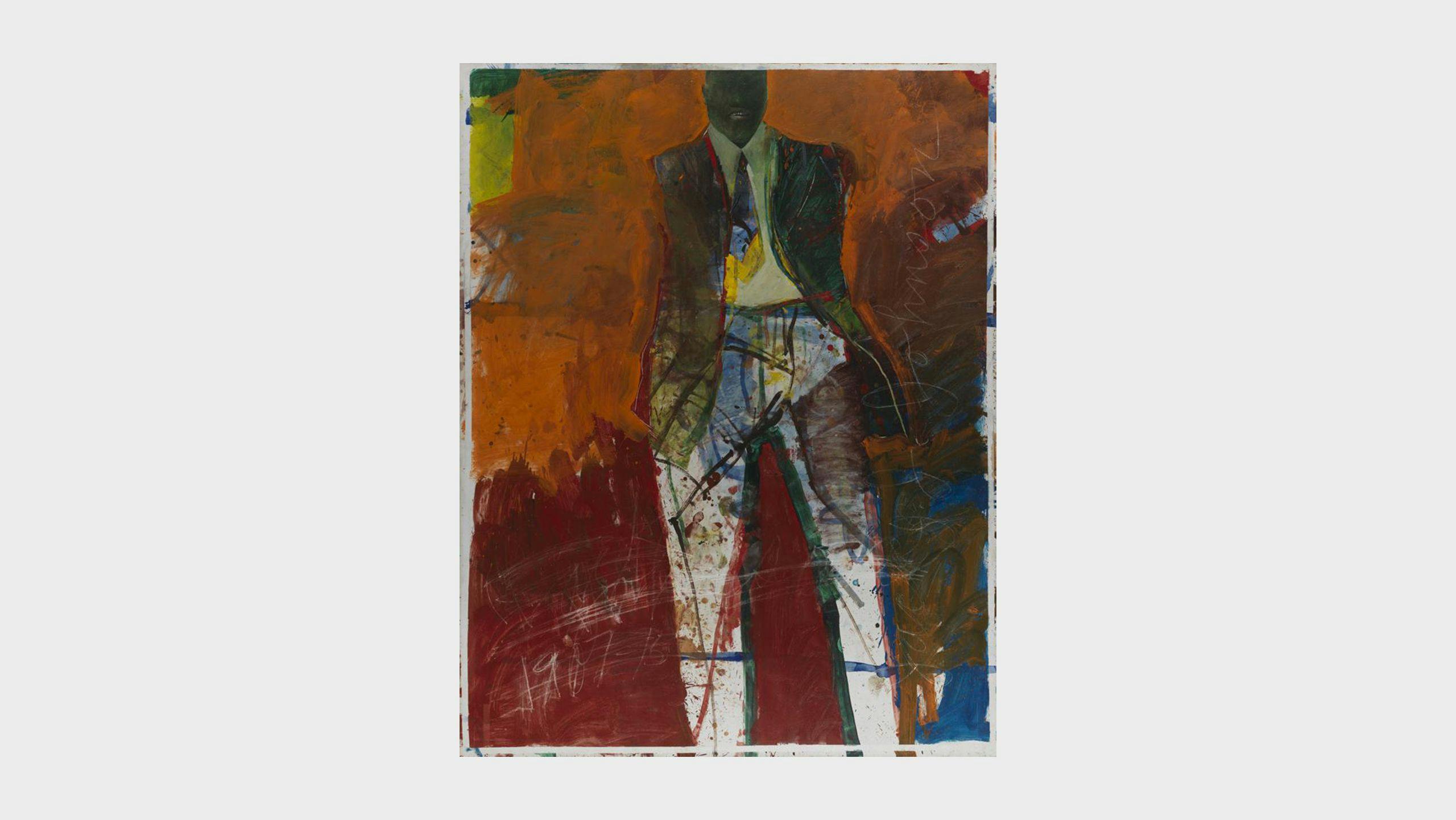 An artwork by Raymond Saunders, titled Jack Johnson, dated 1971. Funds provided by the National Endowment for the Arts, Pennsylvania Academy Women's Committee, and an Anonymous Dono