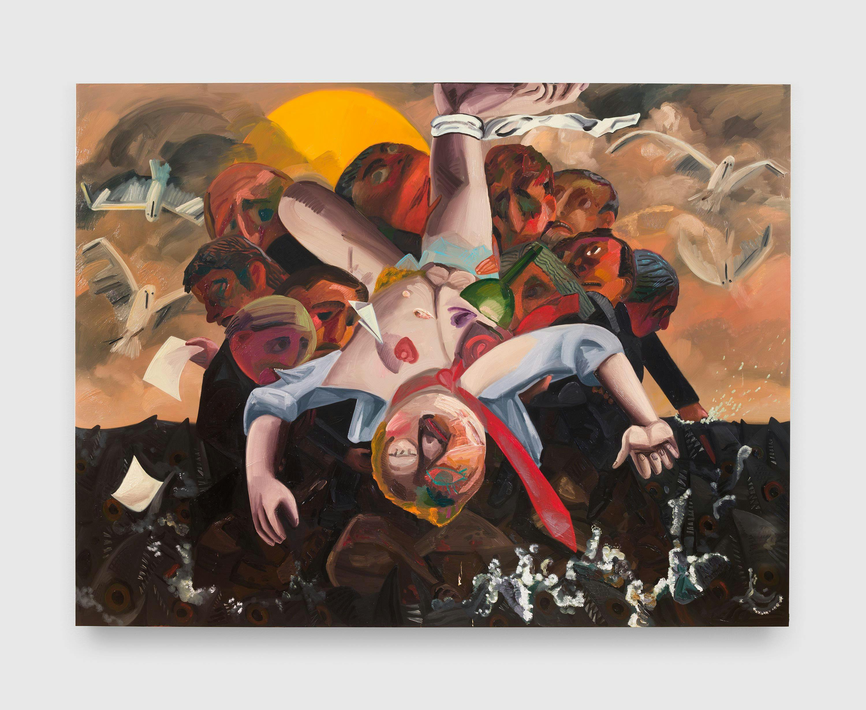 A painting by Dana Schutz, titled Deposition, dated 2017.