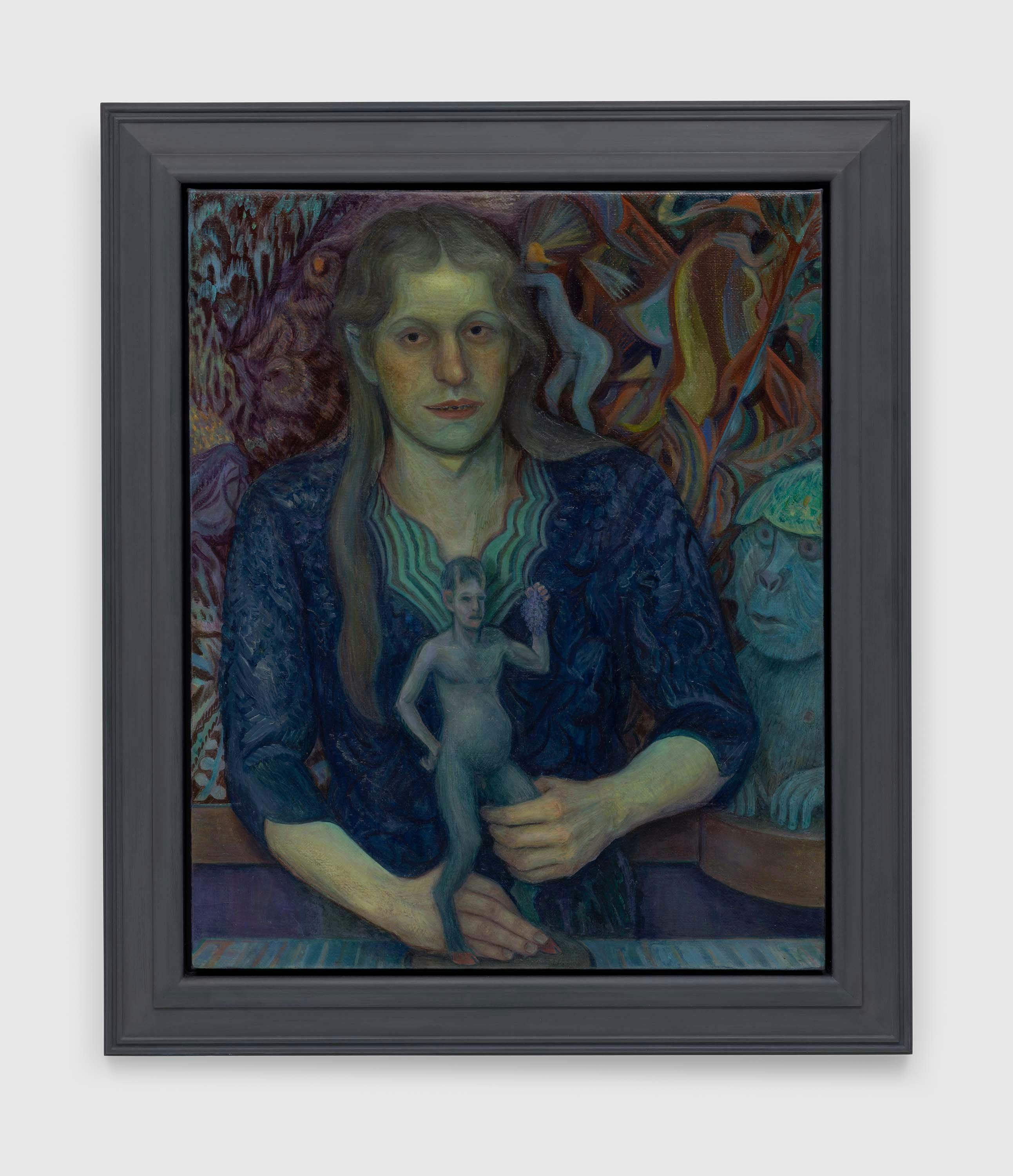 A painting by Steven Shearer, titled ﻿Sculptor and Satyr, dated 2016.