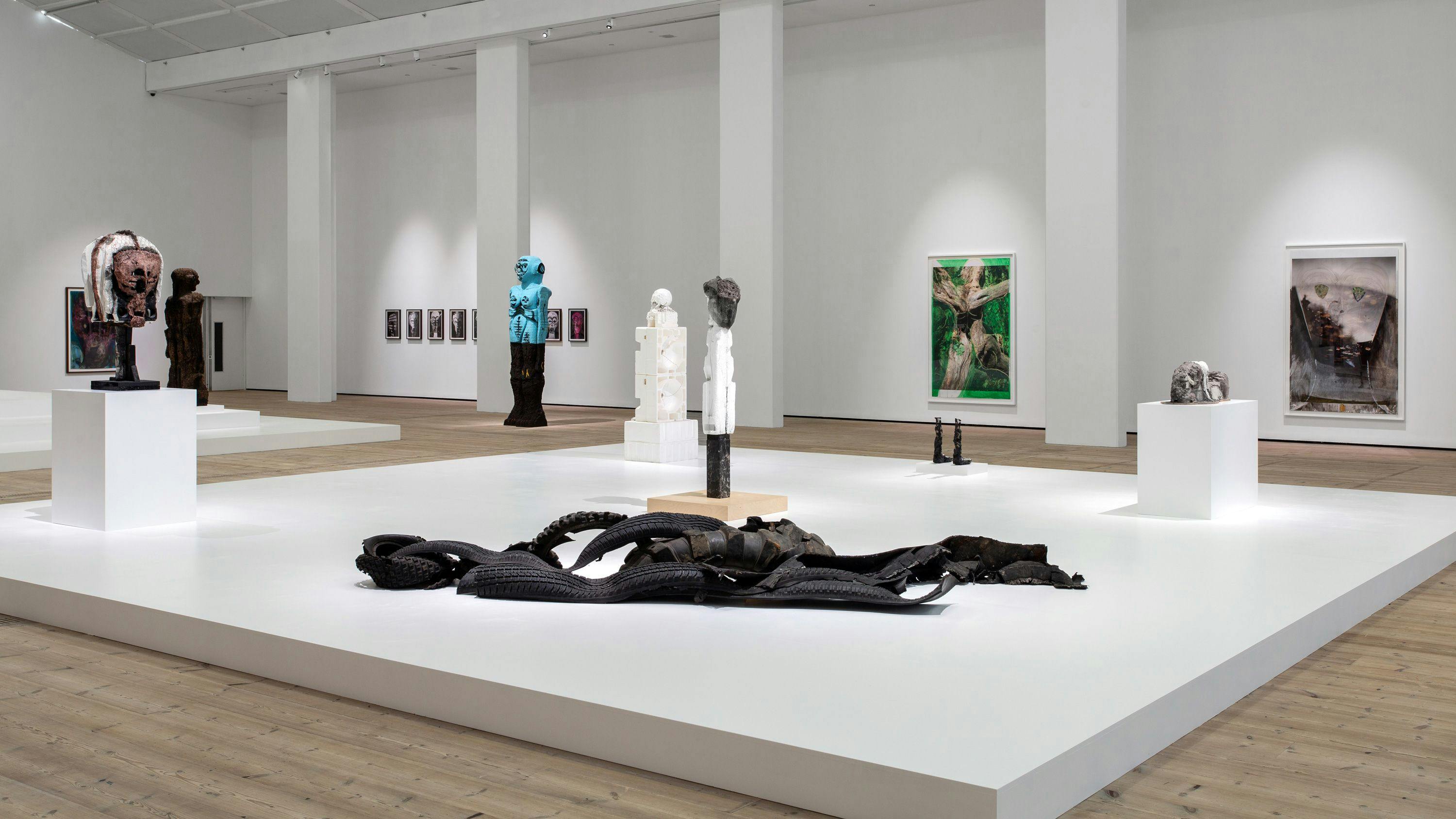 Installation view of the exhibition, Huma Bhabha, Against Time at the Baltic Centre for Contemporary Art, dated 2020.