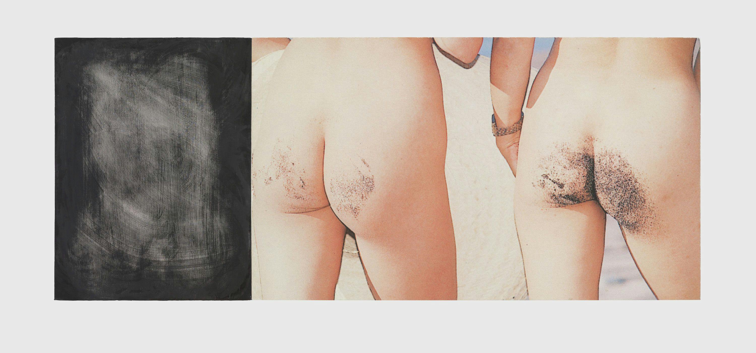A two part inkjet print on canvas, alkyd on canvas artwork by Nate Lowman, titled Beach Bums, dated 2009.