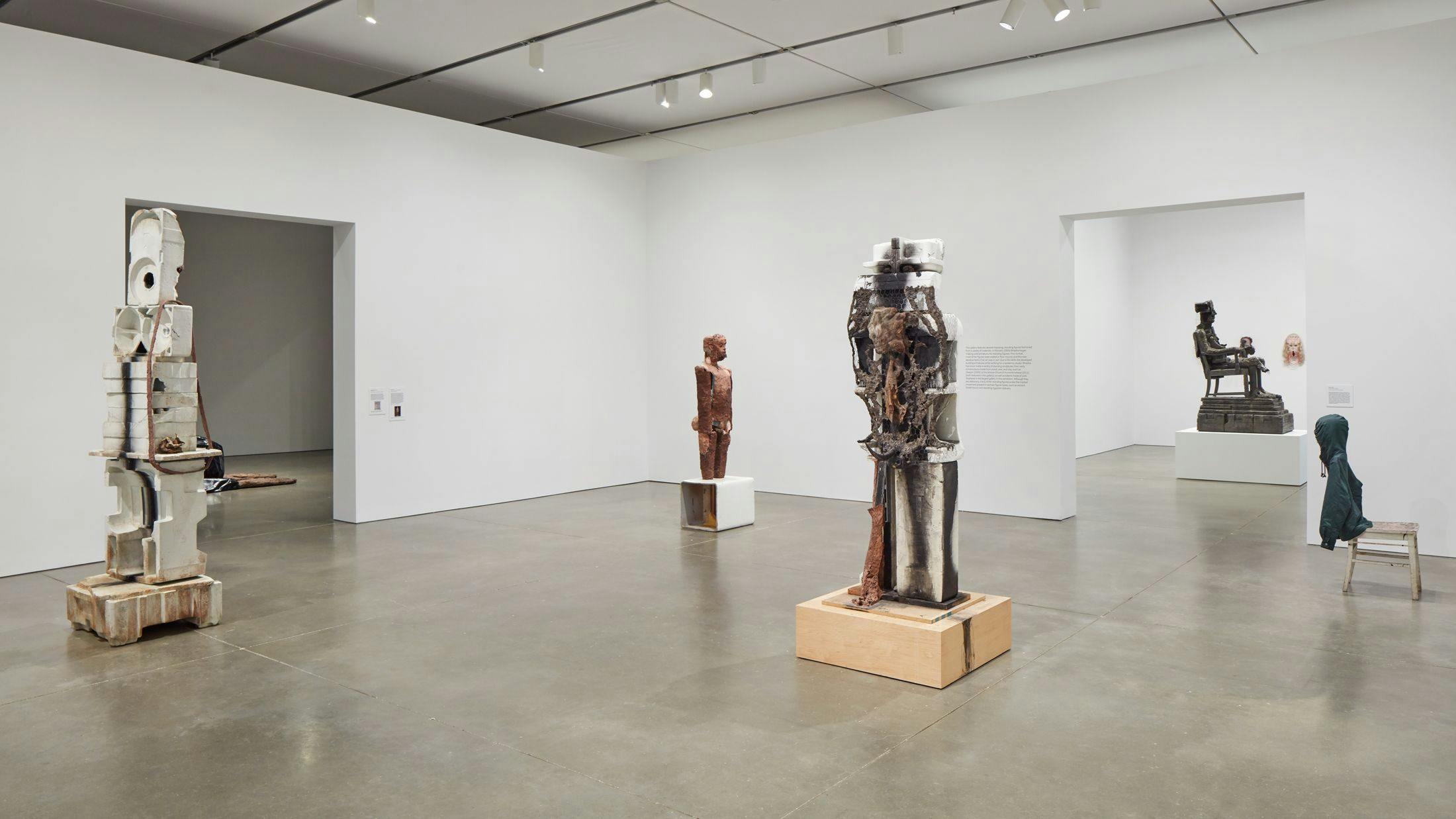 Installation view of the exhibition, Huma Bhabha: They Live, at the Institute of Contemporary Art Boston in Boston, dated 2019.