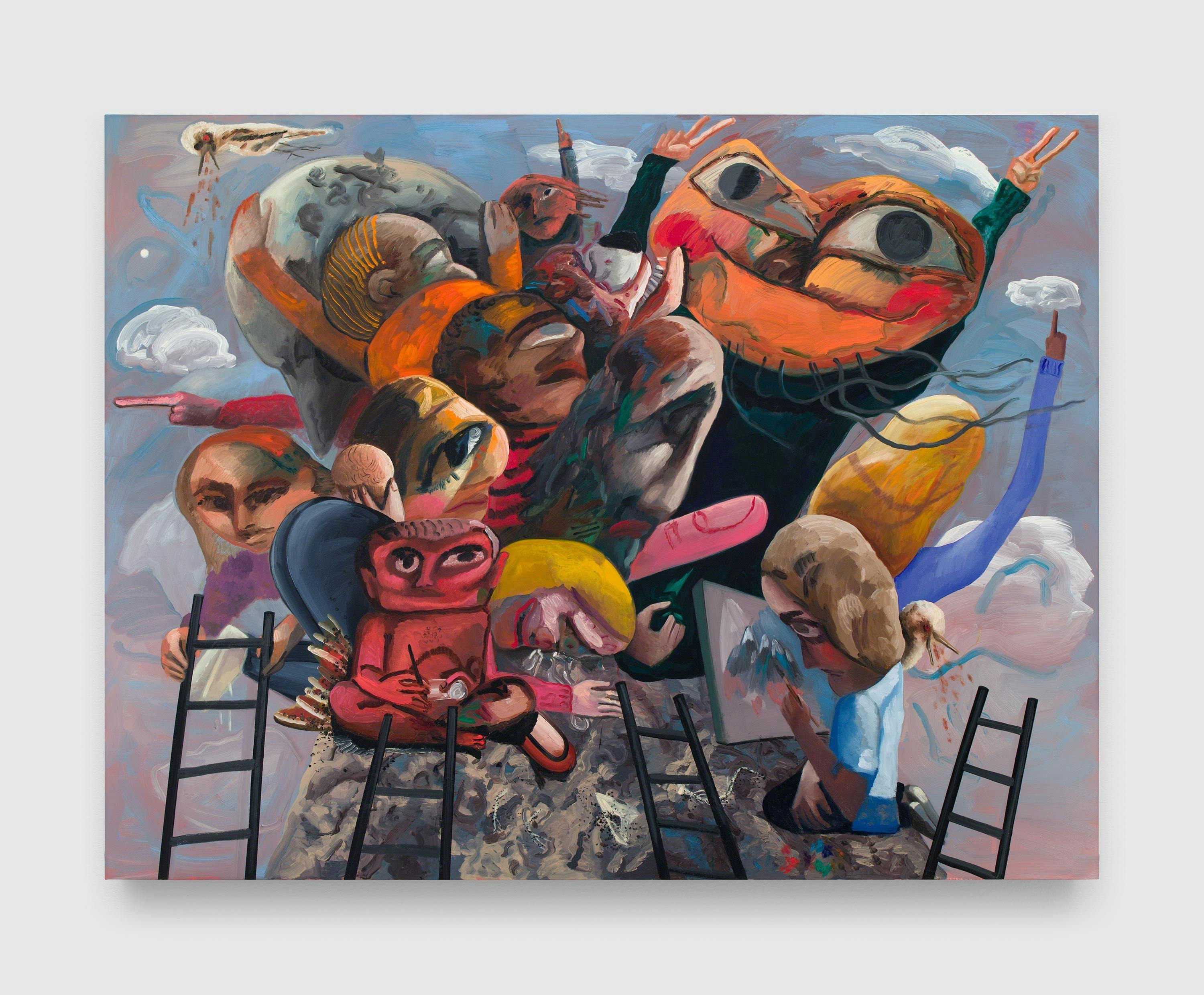 A painting by Dana Schutz, titled Mountain Group, dated 2018.