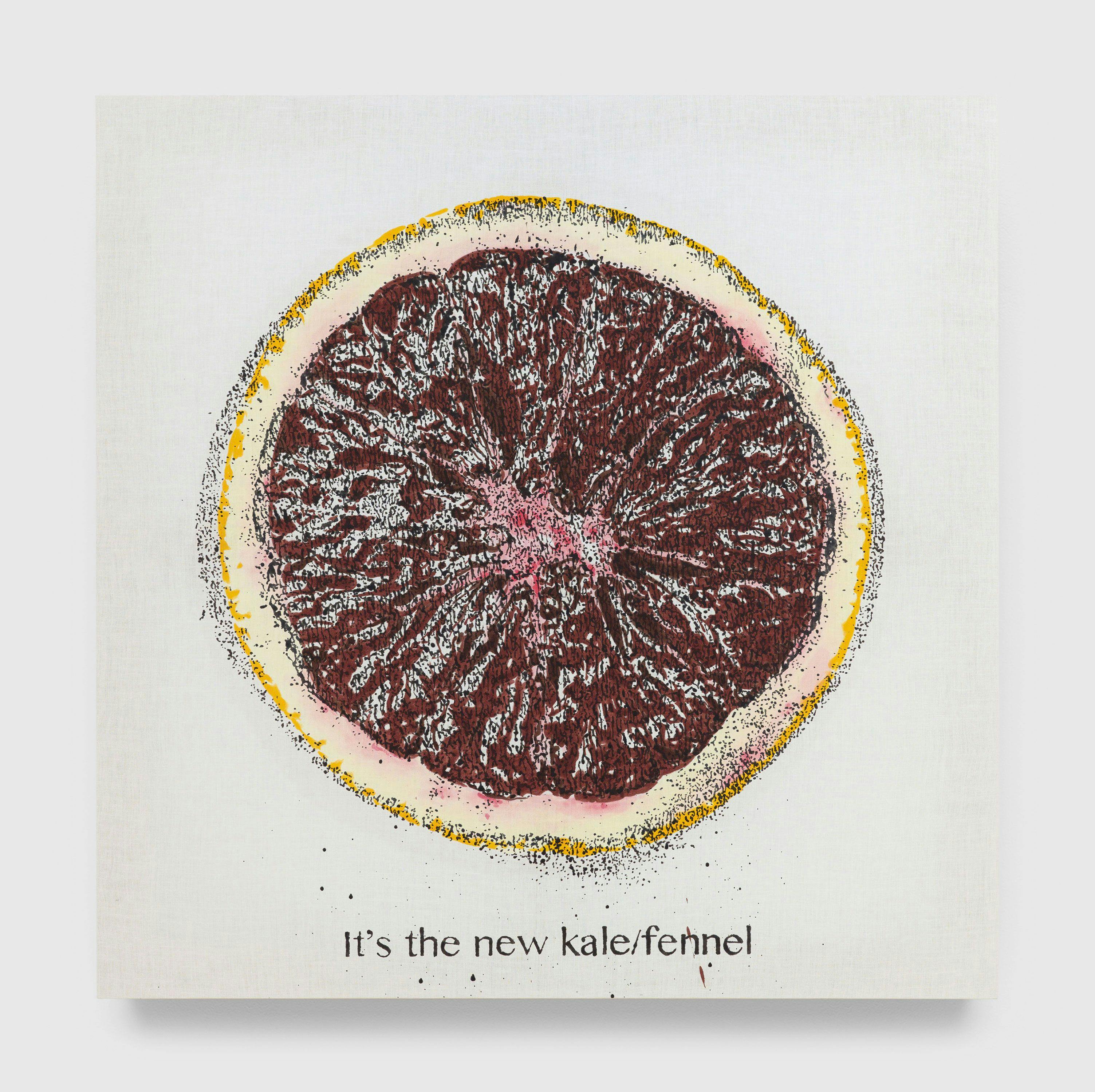 An oil and alkyd on linen artwork by Nate Lowman, titled Blood Orange Is The New Kale, dated 2013.