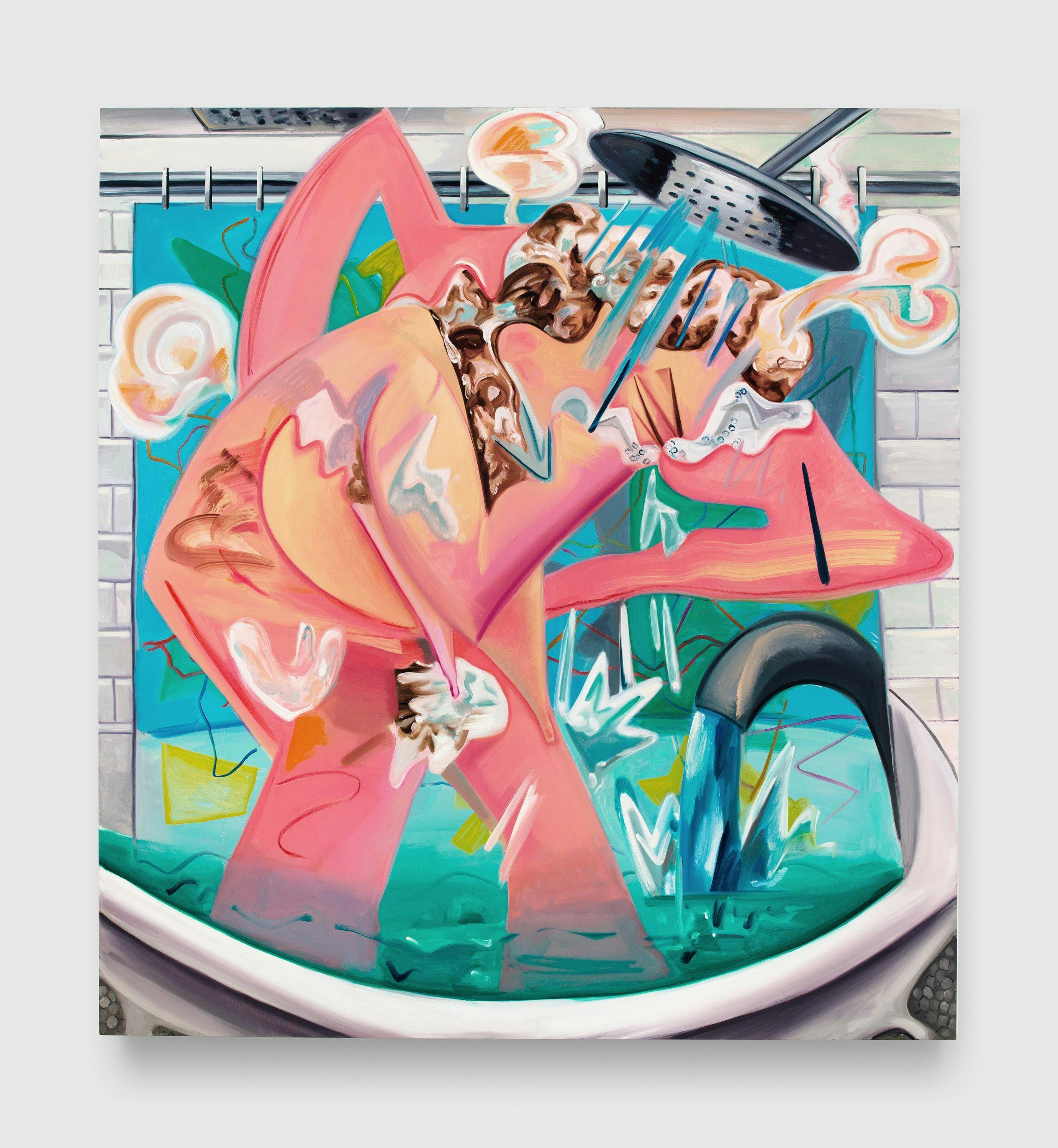 A painting by Dana Schutz, titled Slow Motion Shower, dated 2015.