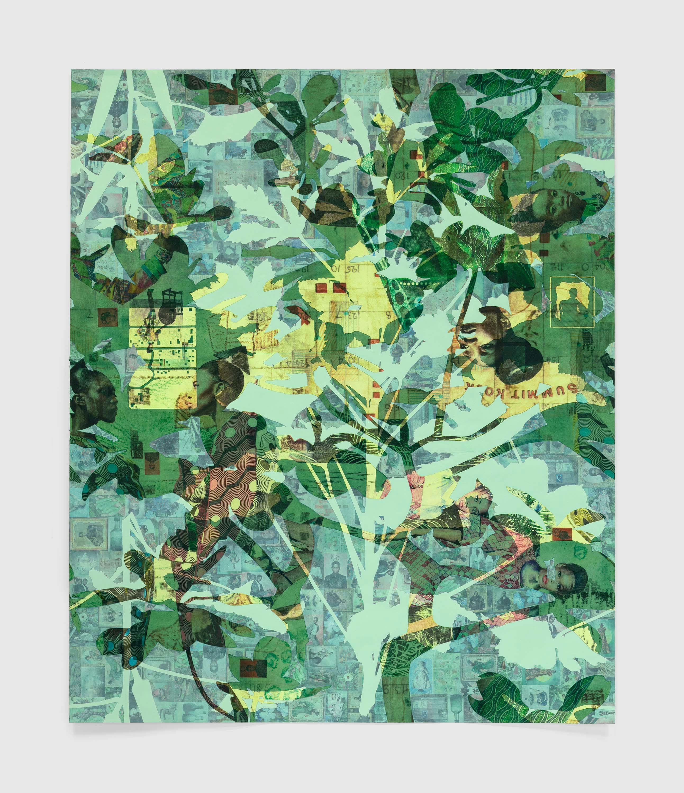 A work on paper by Njideka Akunyili Crosby, titled Potential, Displaced, dated 2021.