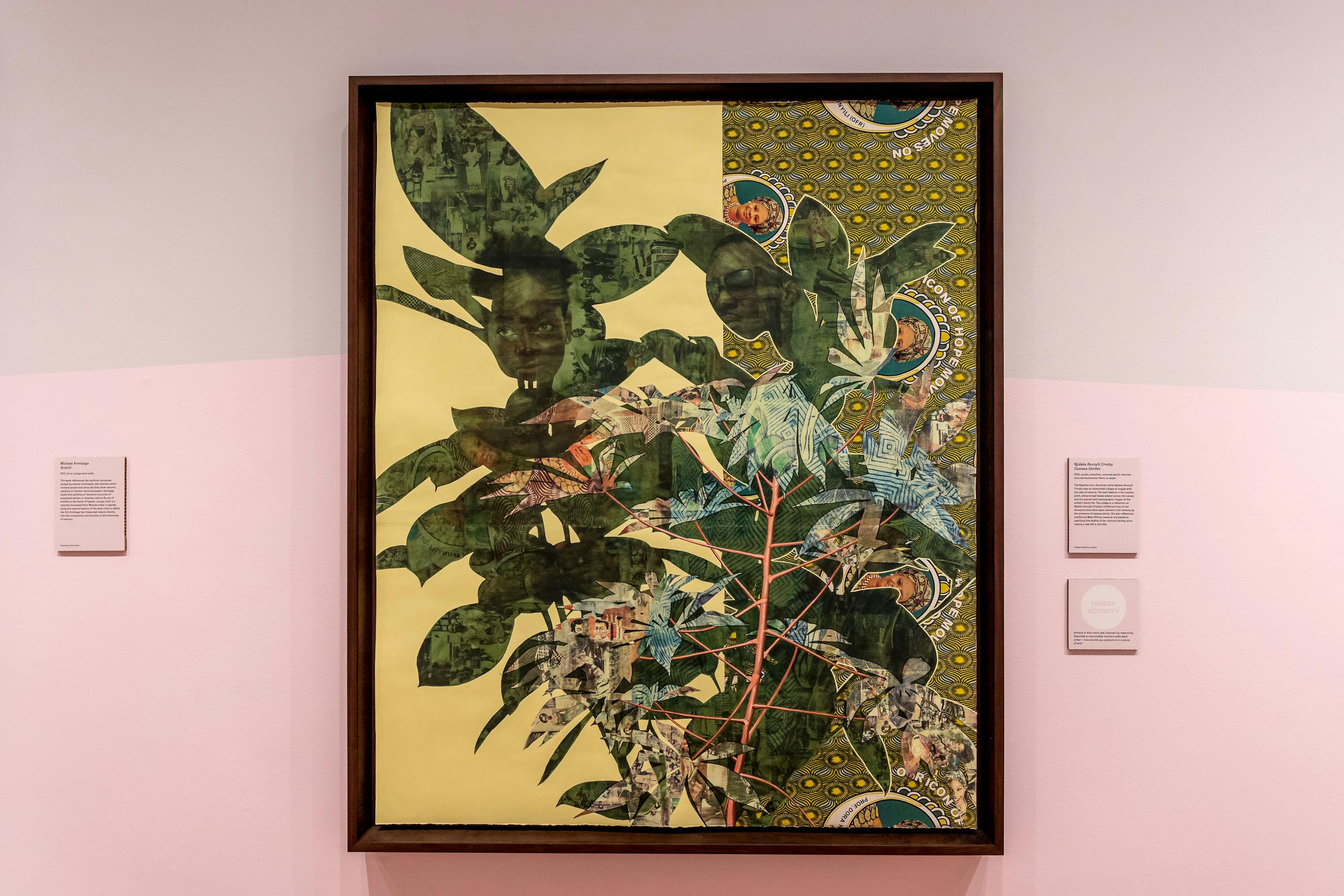 A painting by Njideka Akunyili Crosby, titled Cassava Garden, dated 2015.