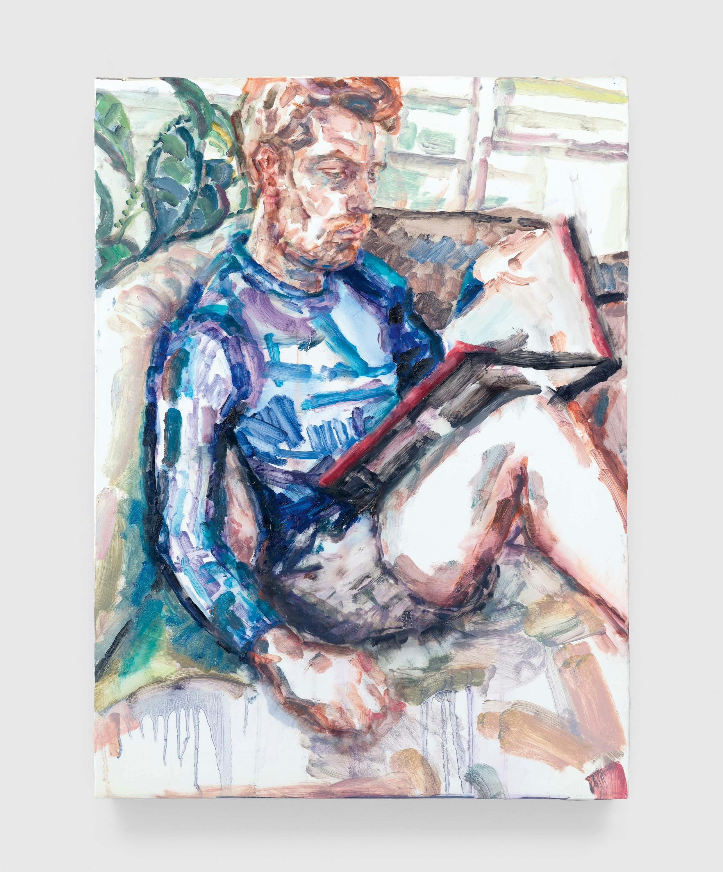 A painting by Elizabeth Peyton, titled Raphael, (Nick Reading), dated 2018.