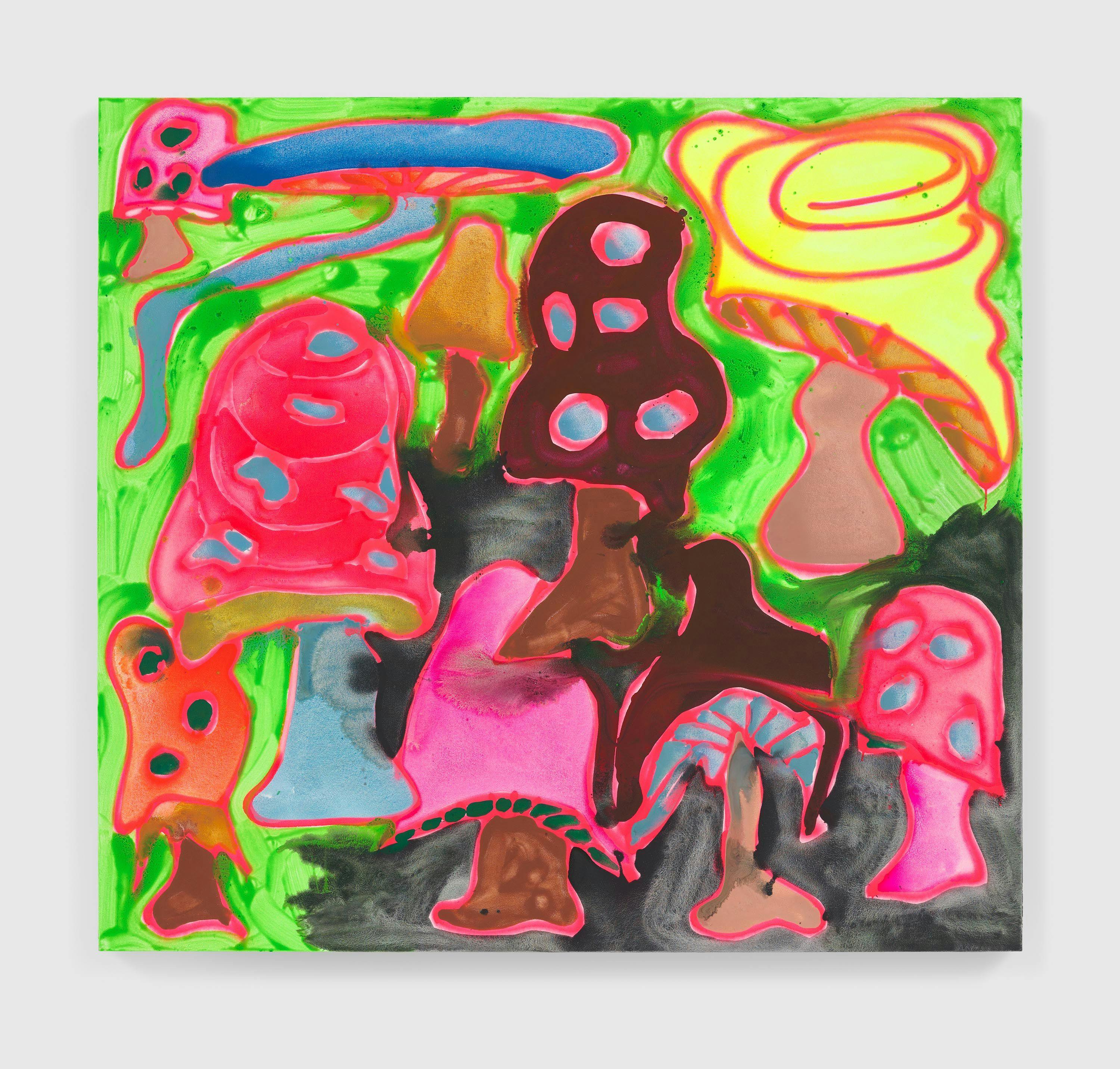 An acrylic and spray paint on canvas artwork by Katherine Bernhardt, titled Diplo, dated 2022.