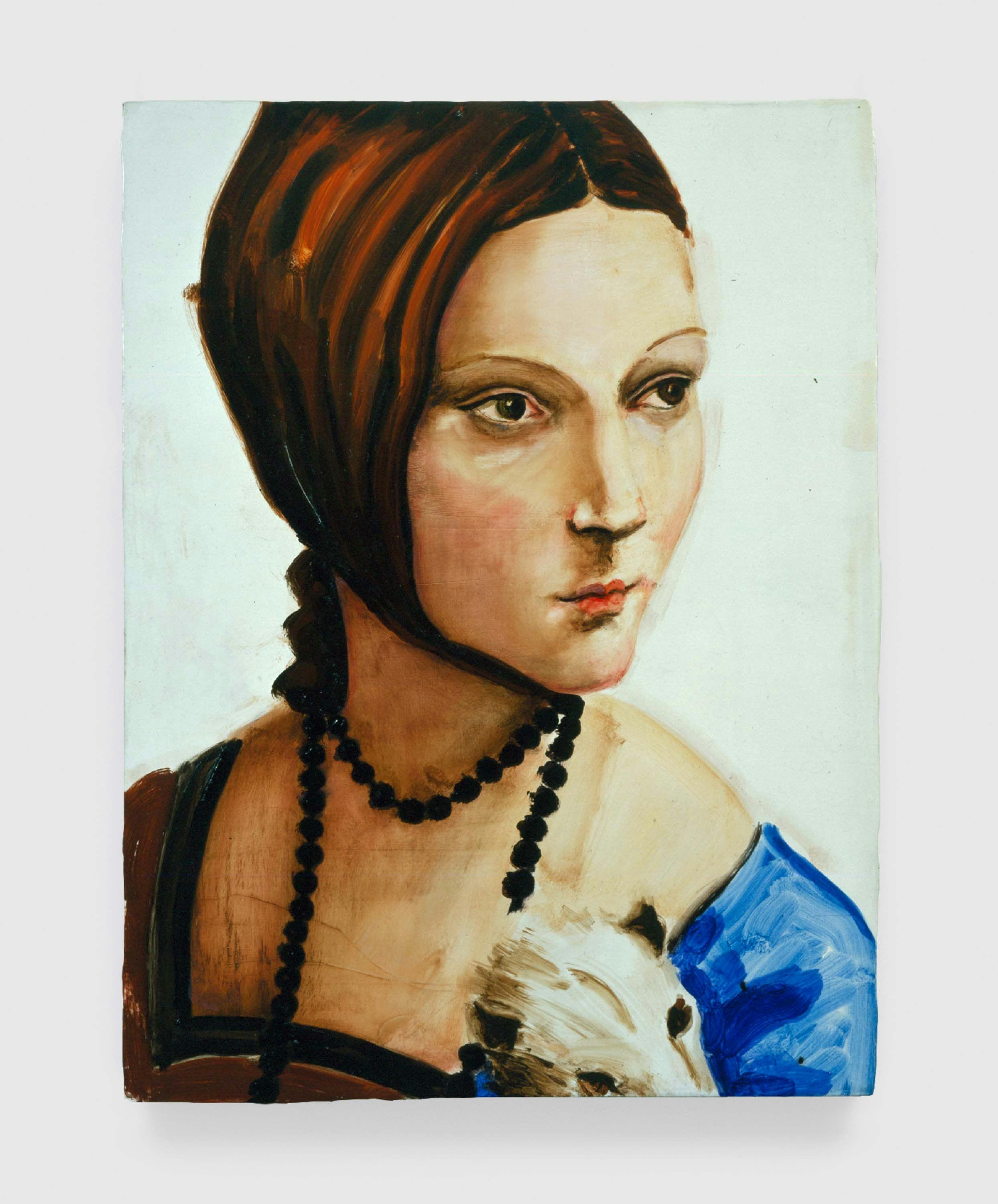 A painting by Elizabeth Peyton, titled Lady with an Ermine 1489-90 (After Leonardo da Vinci), dated 2003.