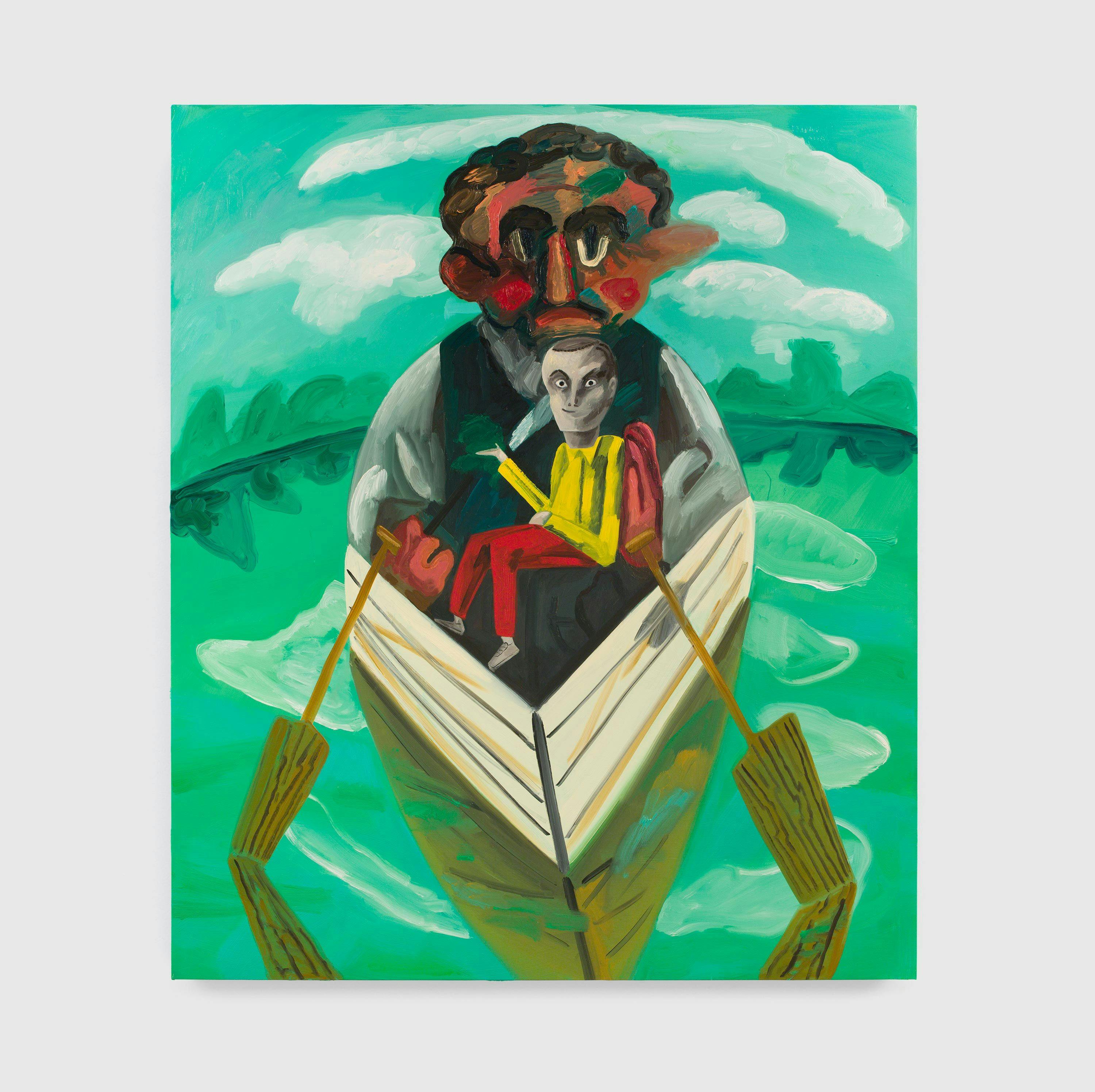 A painting by Dana Schutz, titled Boatman, dated 2018.