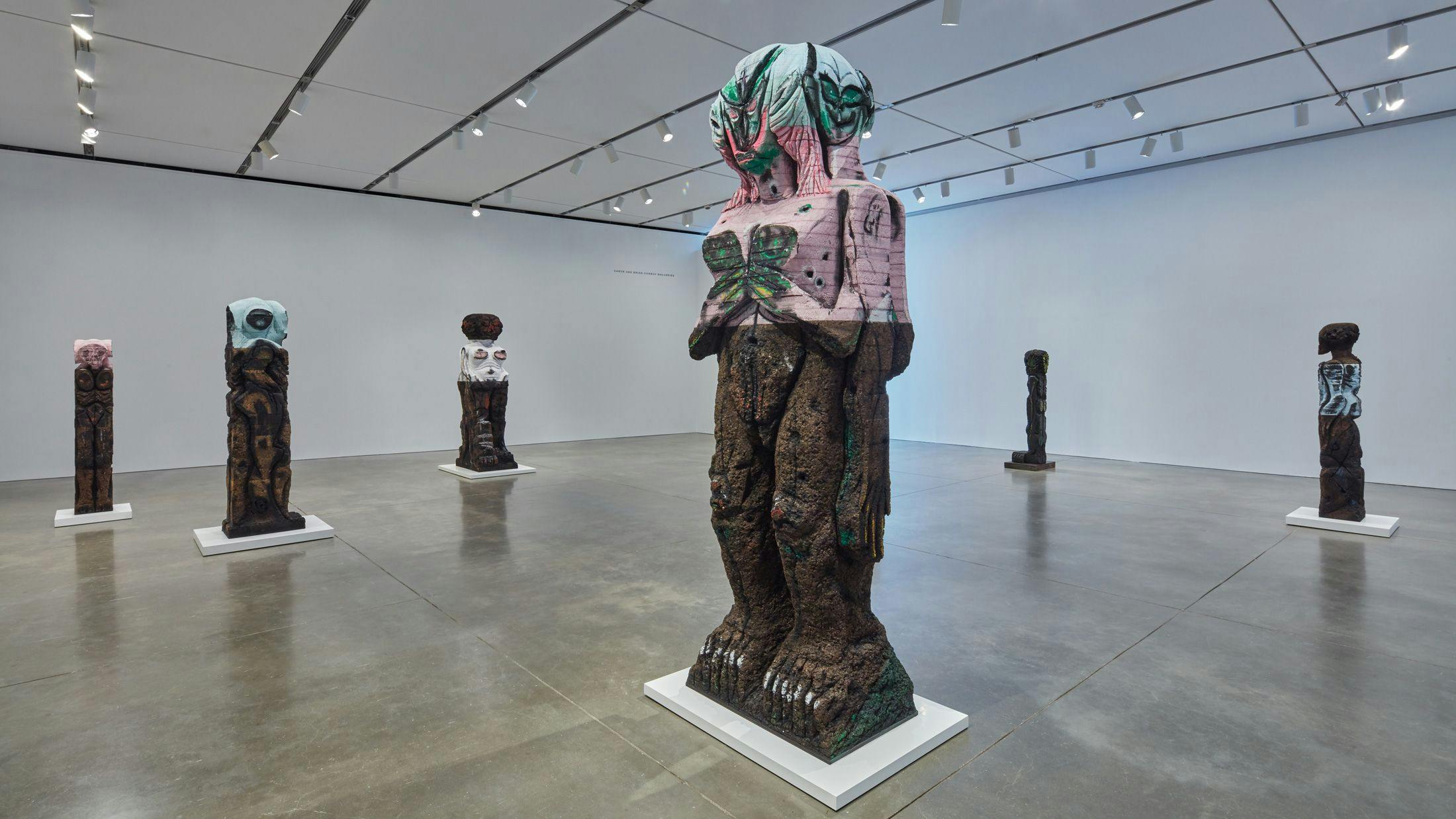 Installation view of the exhibition, Huma Bhabha: They Live, at the Institute of Contemporary Art Boston in Boston, dated 2019.