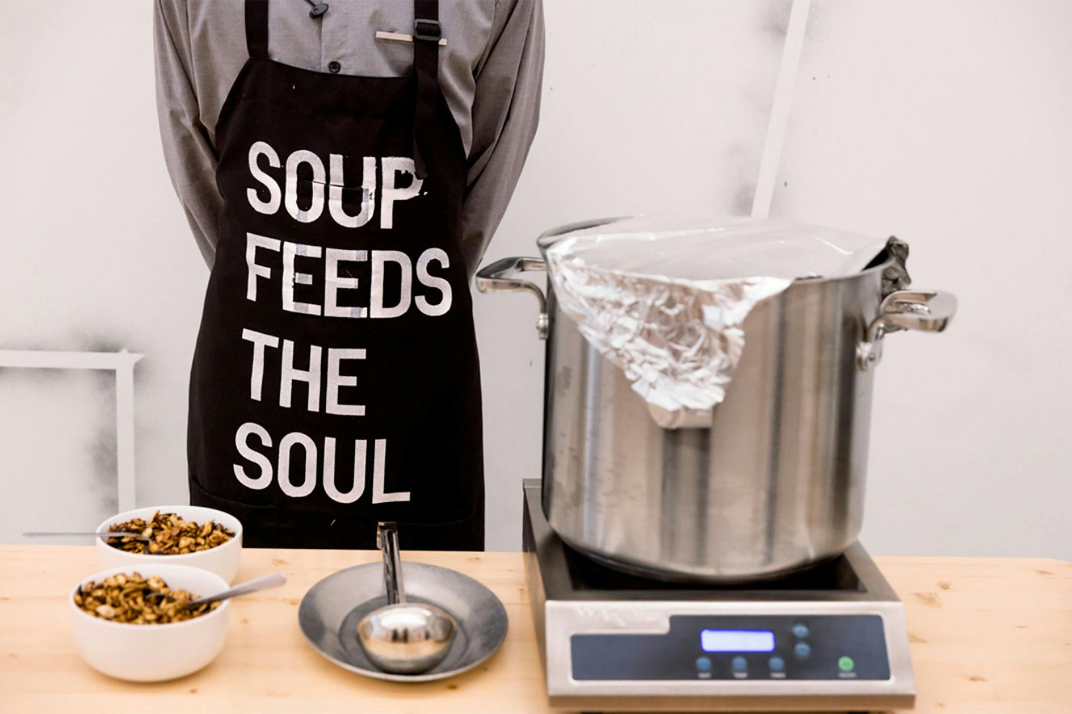 An installation view of food on display within the exhibition Fear eats the soul at Glenstone, dated 2019 to 2020.