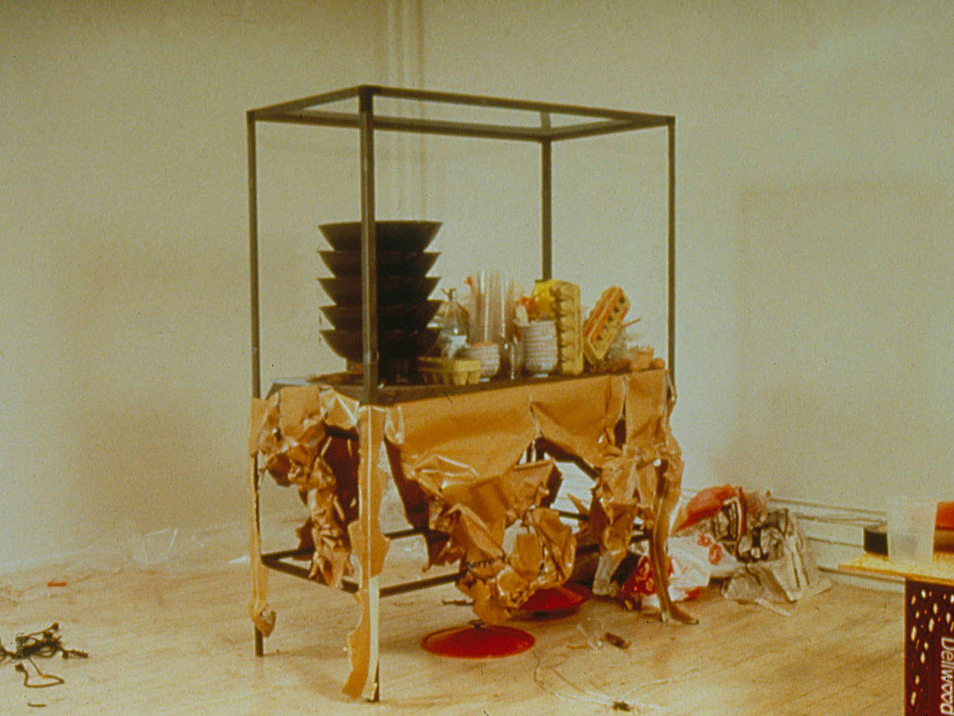 A mixed media installation by Rirkrit Tiravinija, titled untitled (pad thai), dated 1990.