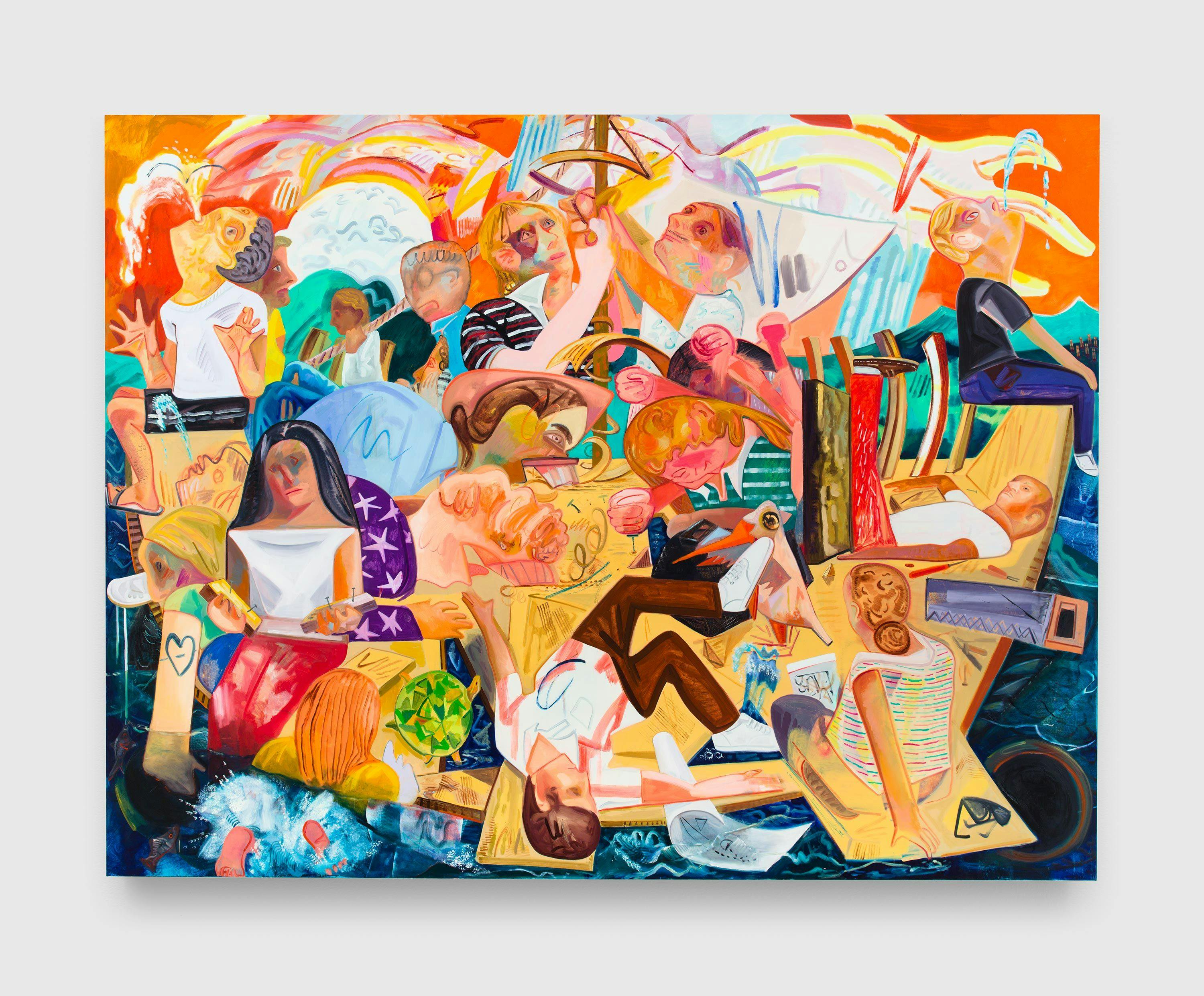 A painting by Dana Schutz, titled Building the Boat While Sailing, dated 2012.