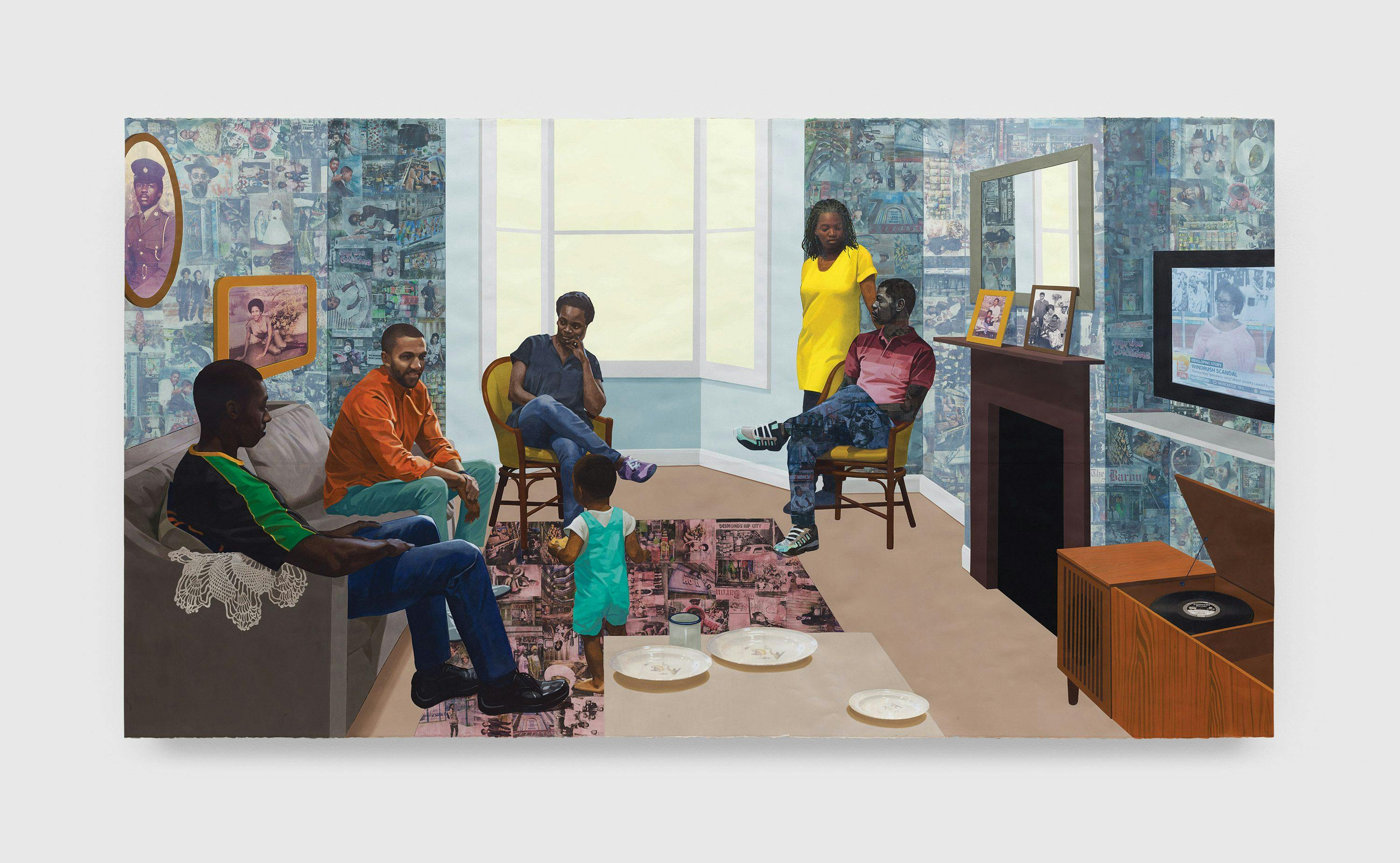 A work on paper by Njideka Akunyili Crosby, titled Remain, Thriving, dated 2018.