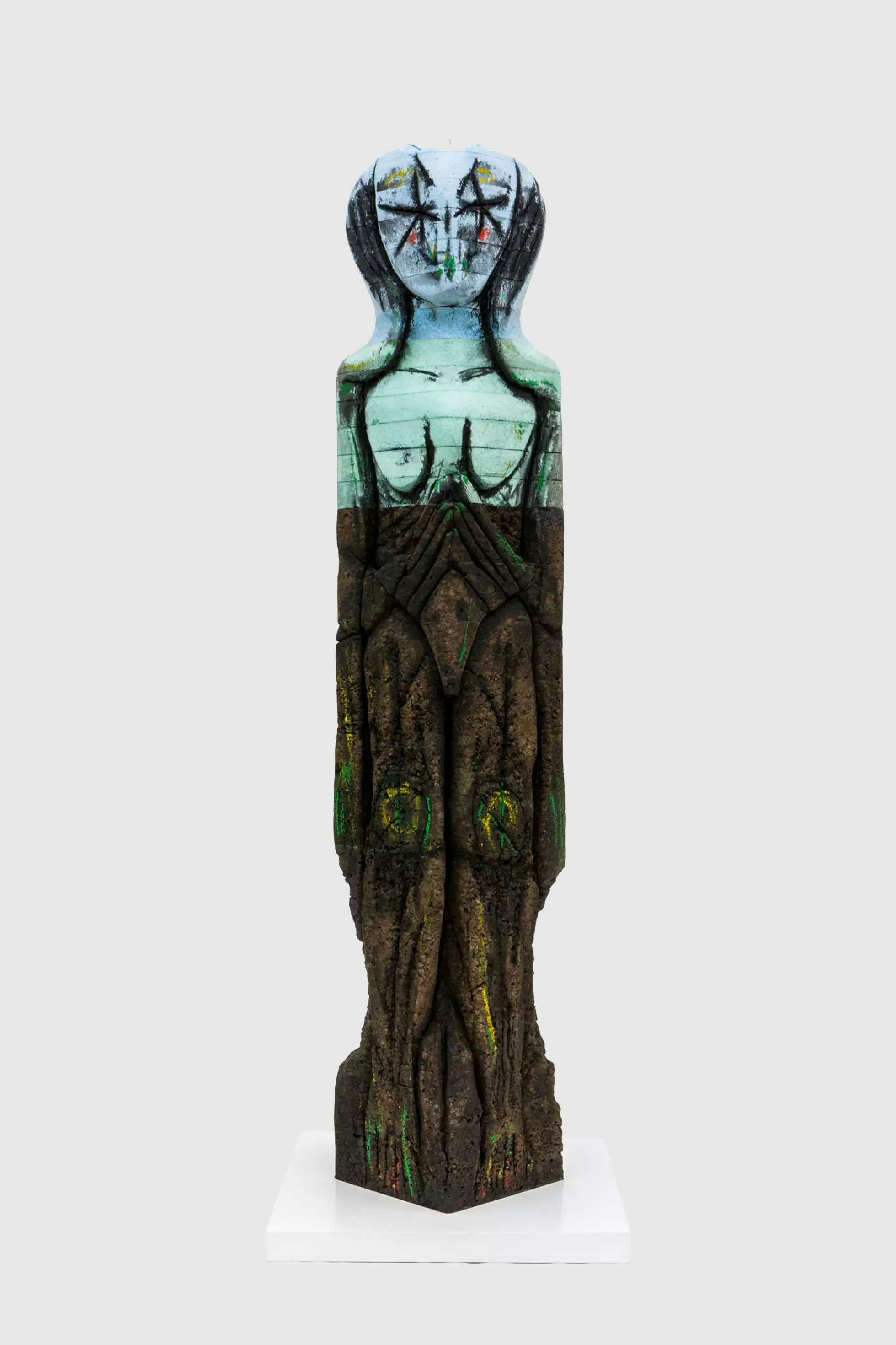 A sculpture by Huma Bhabha, titled The Hood Maker, dated 2019.