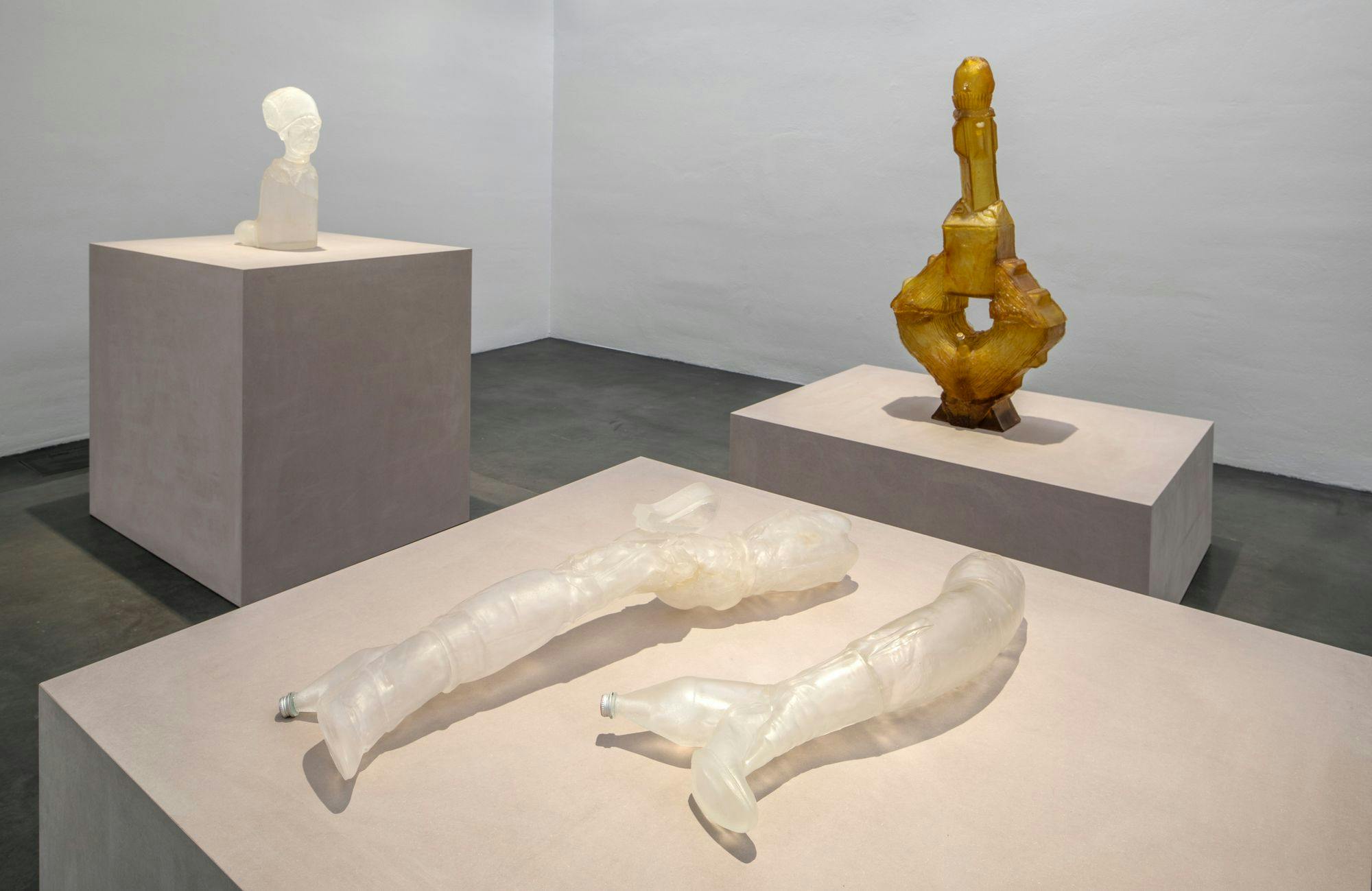 An installation view of sculptures by Andra Ursuța