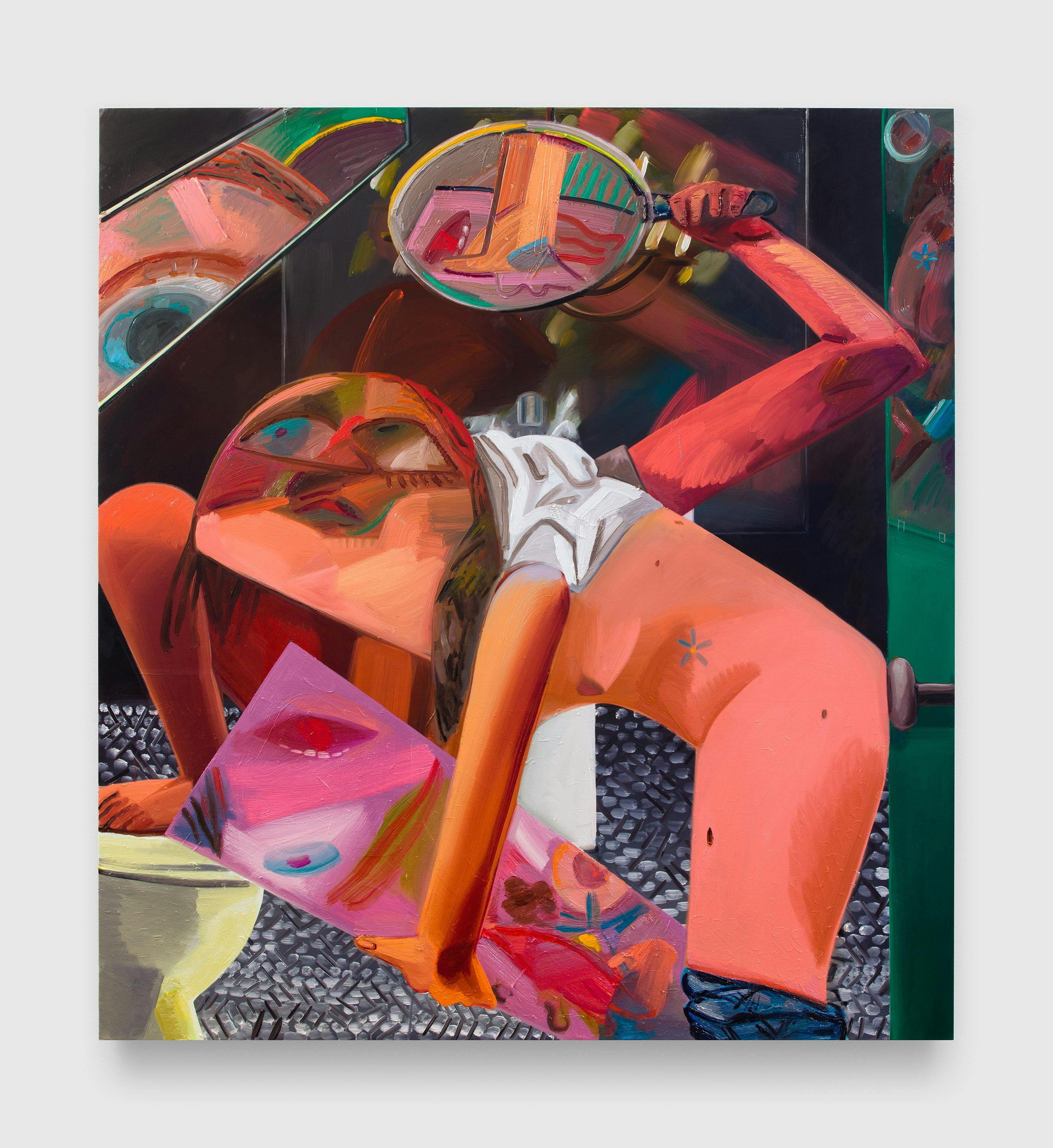 A painting by Dana Schutz, titled Self-Exam, dated 2017.