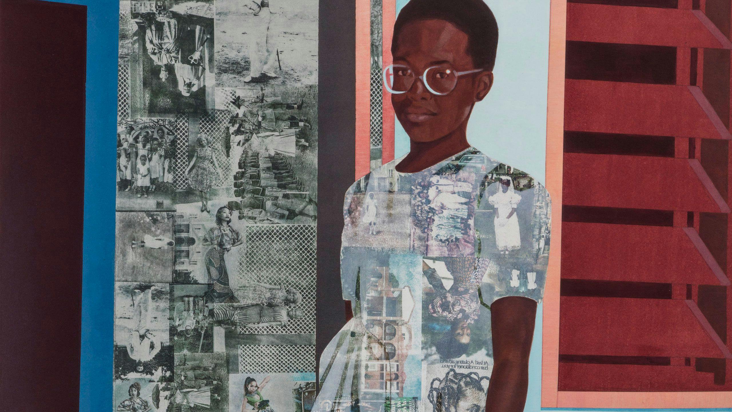 A detail of a painting by Njideka Akunyili Crosby titled “The Beautyful Ones Series” #1c, dated 2014.