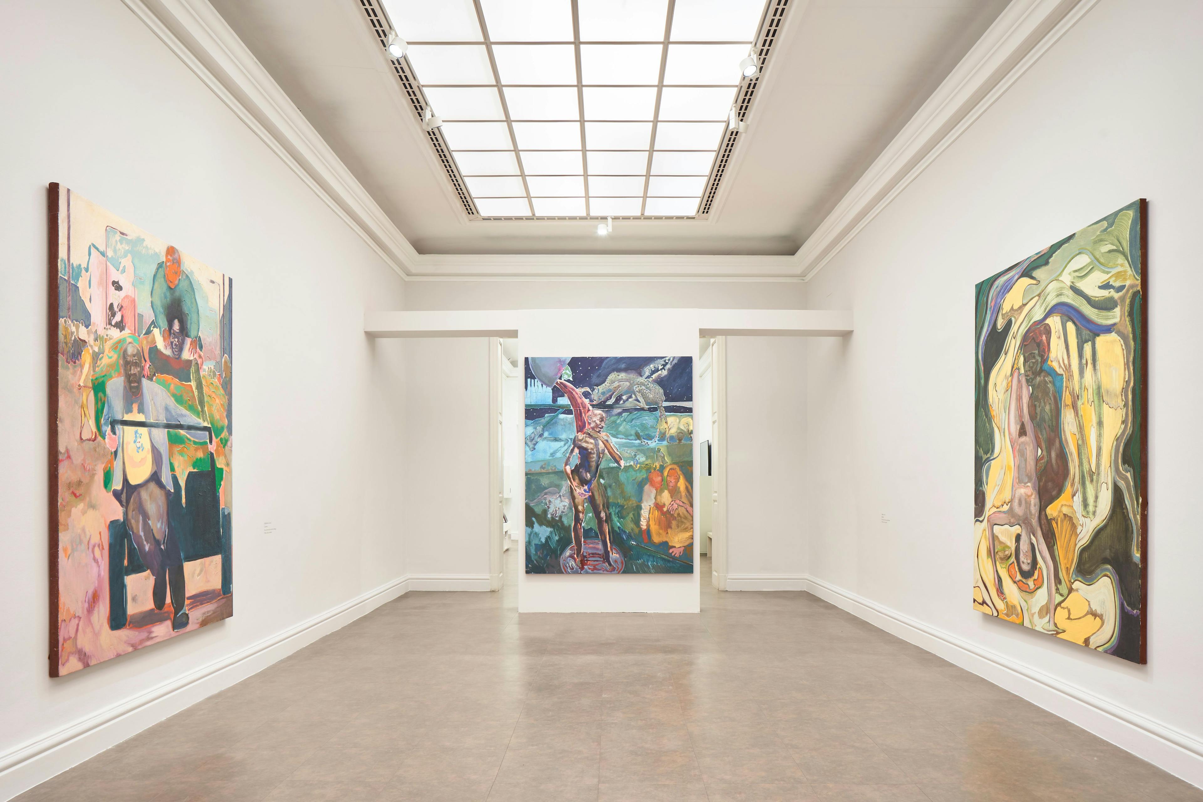 Installation view of the exhibition, Michael Armitage, at Real Academia de Bellas Artes de San Fernando in Madrid, dated 2022.