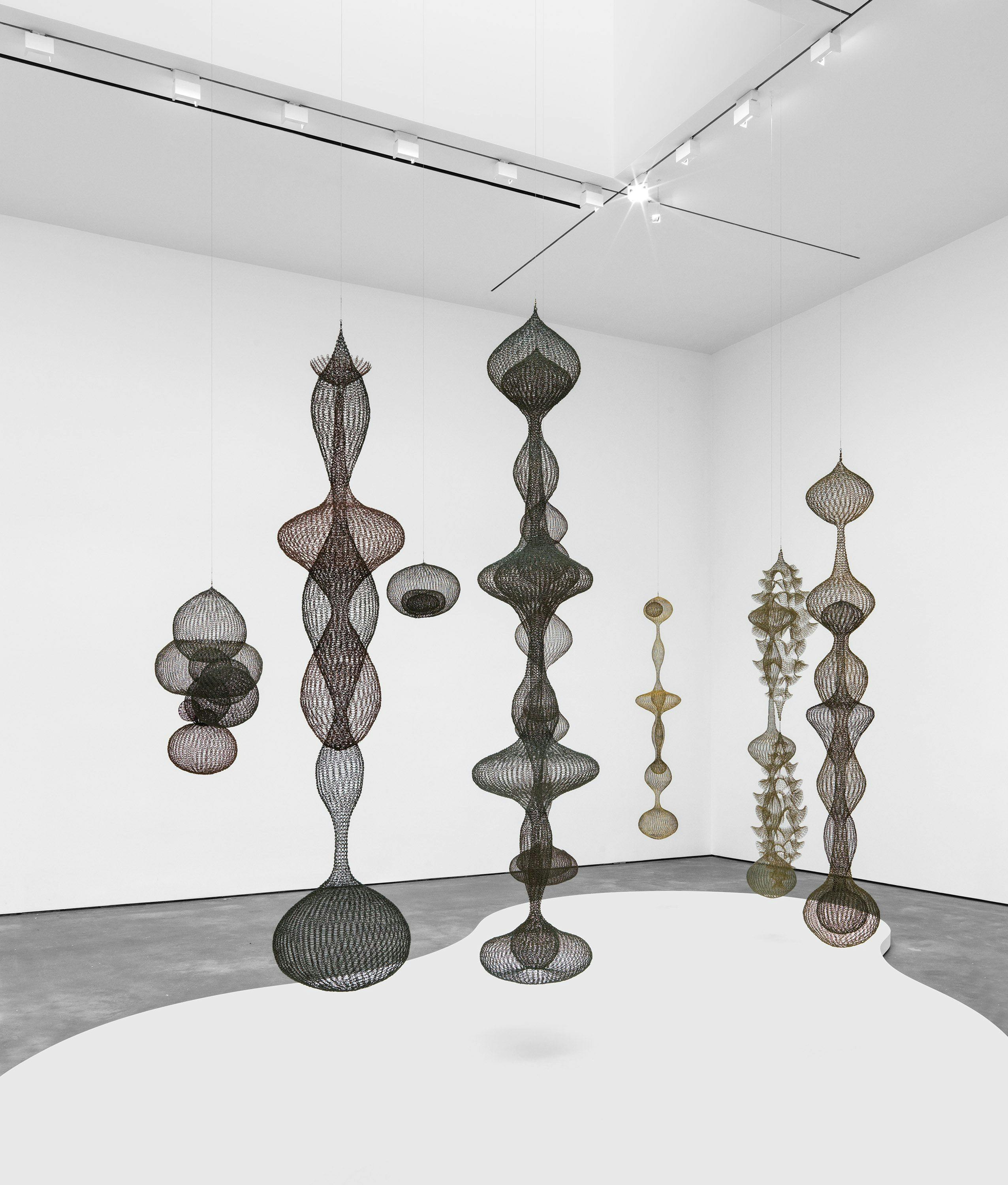 Installation view of the exhibition,  Ruth Asawa: All Is Possible, at David Zwirner in New York, dated 2021.