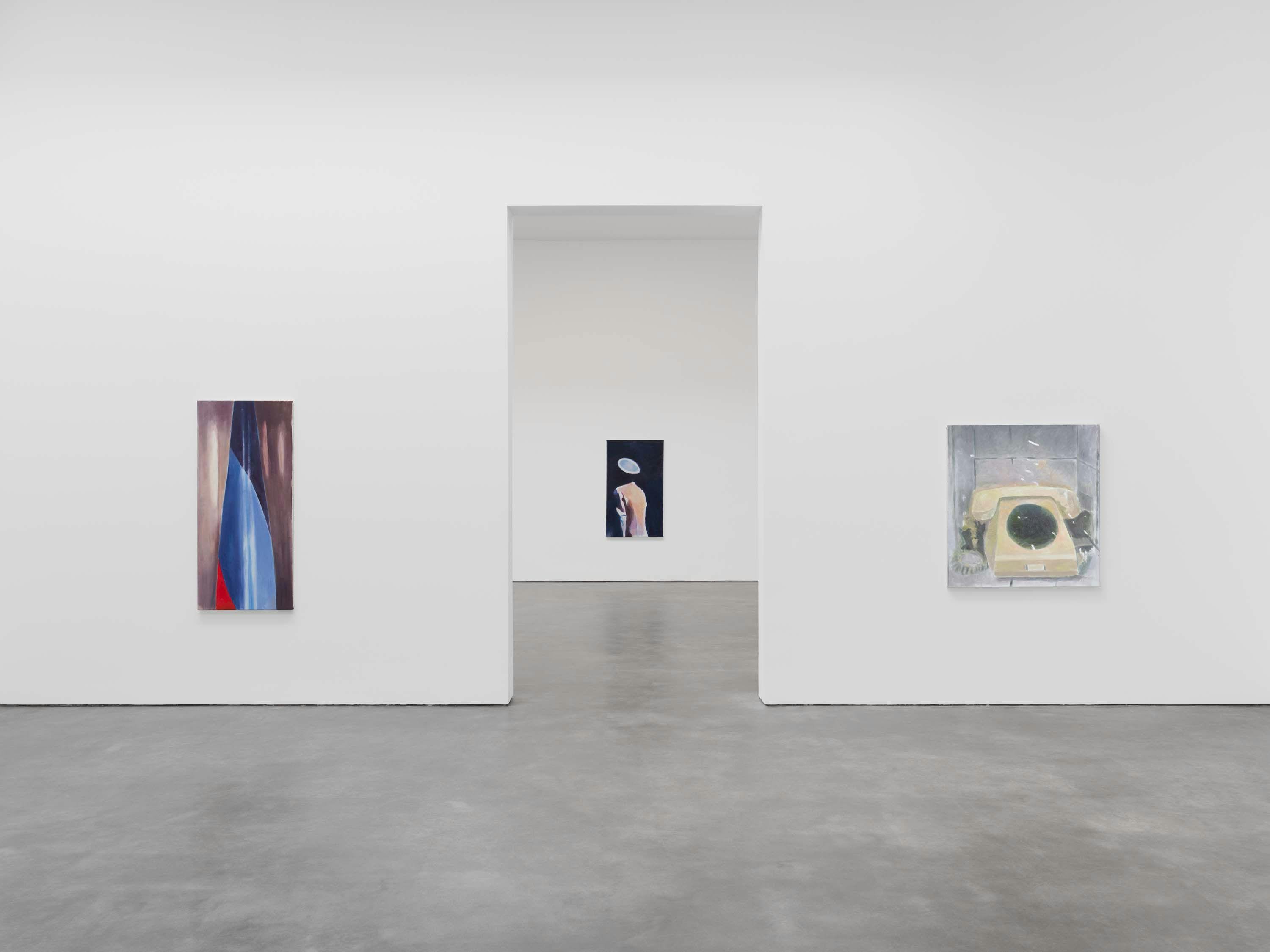 An installation view of the exhibition, Luc Tuymans: The Barn, at David Zwirner in New York, dated 2023.