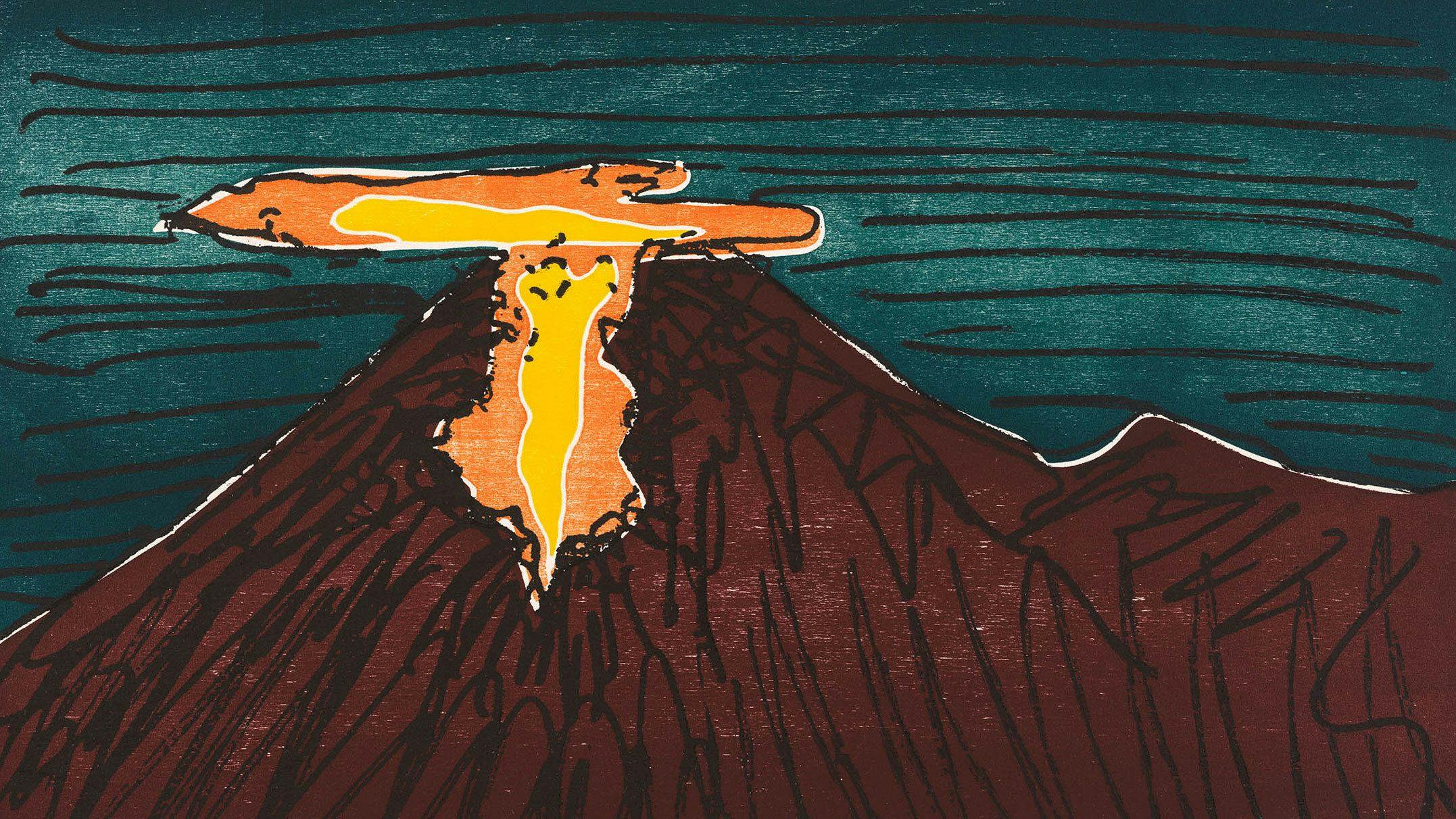 detail of a nate lowman print titled stratovolcano, dated 2024