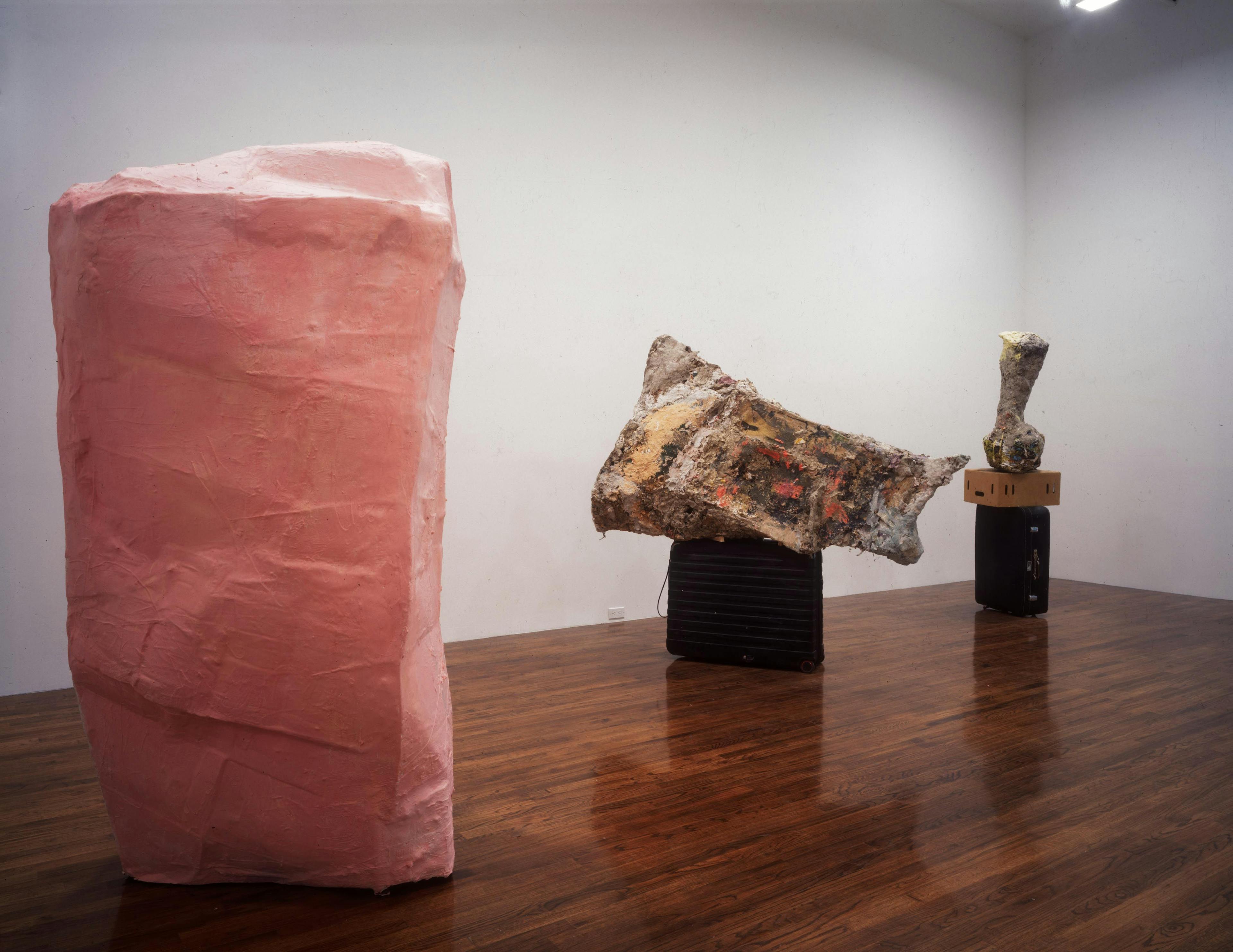 An installation view of the exhibition Franz West: New Sculptures and Installations, at David Zwirner New York, dated 1996.