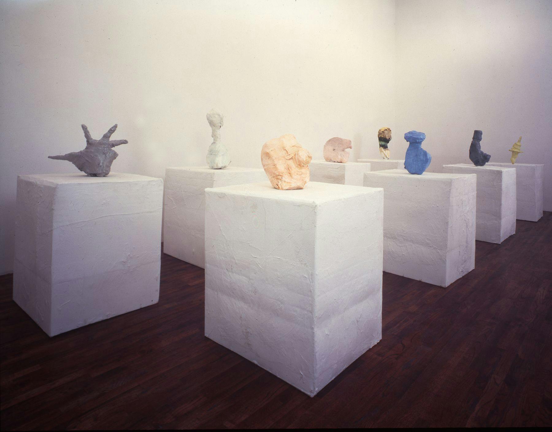 An installation view of the exhibition Franz West: Investigations of American Art, at David Zwirner New York, dated 1993.