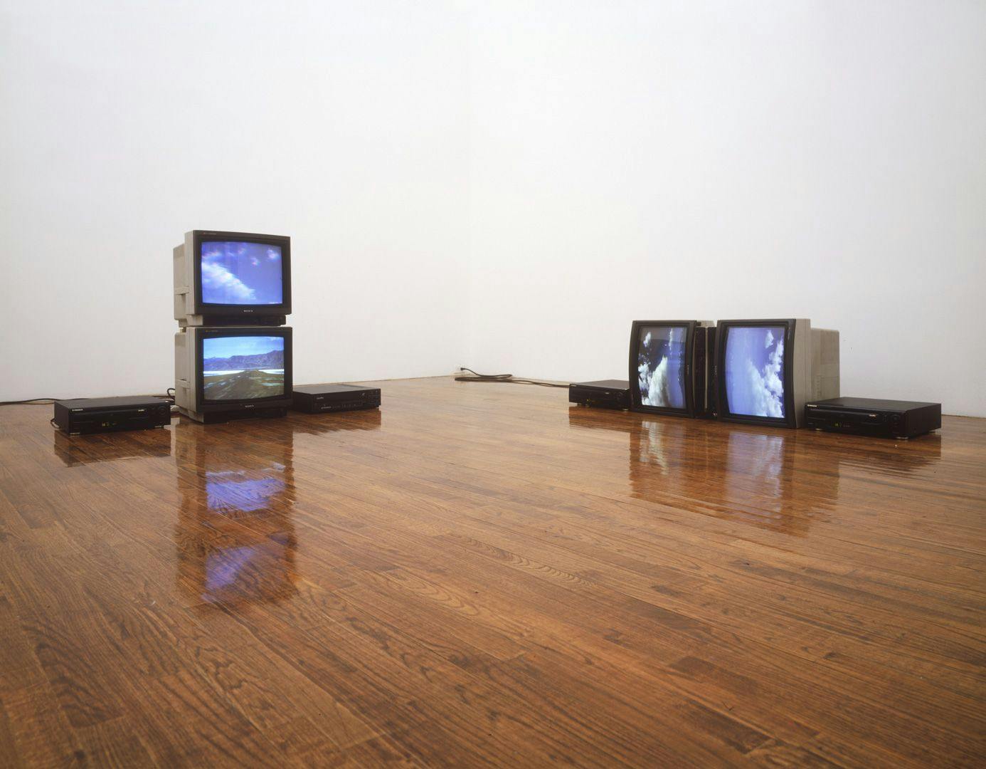 Installation view of two sculptures in the exhibition titled Five Years 1993 to 1998.