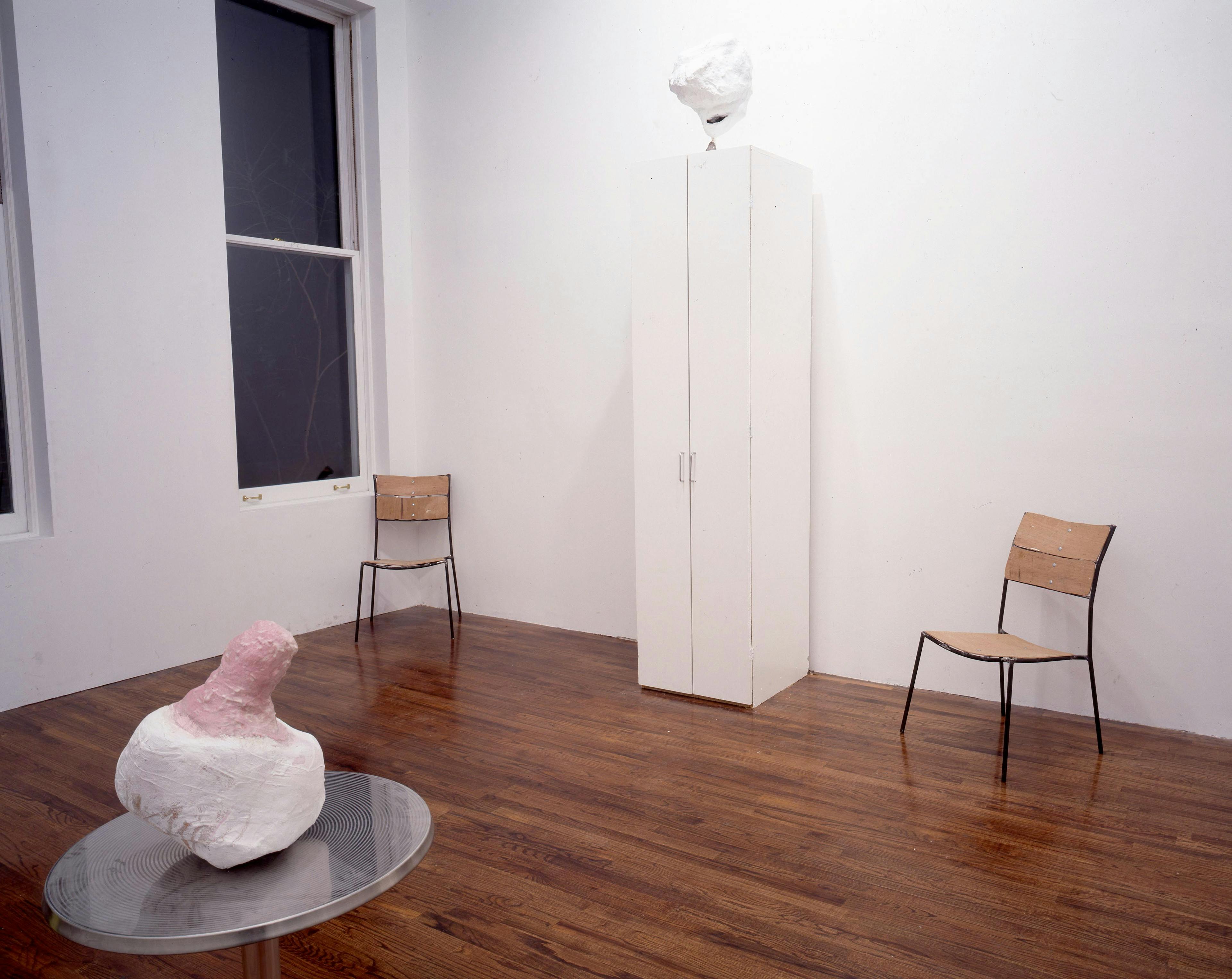 Installation view of the exhibition, Franz West: Home Elements (A Retrospective), at David Zwirner on 43 Greene Street, dated 1994.