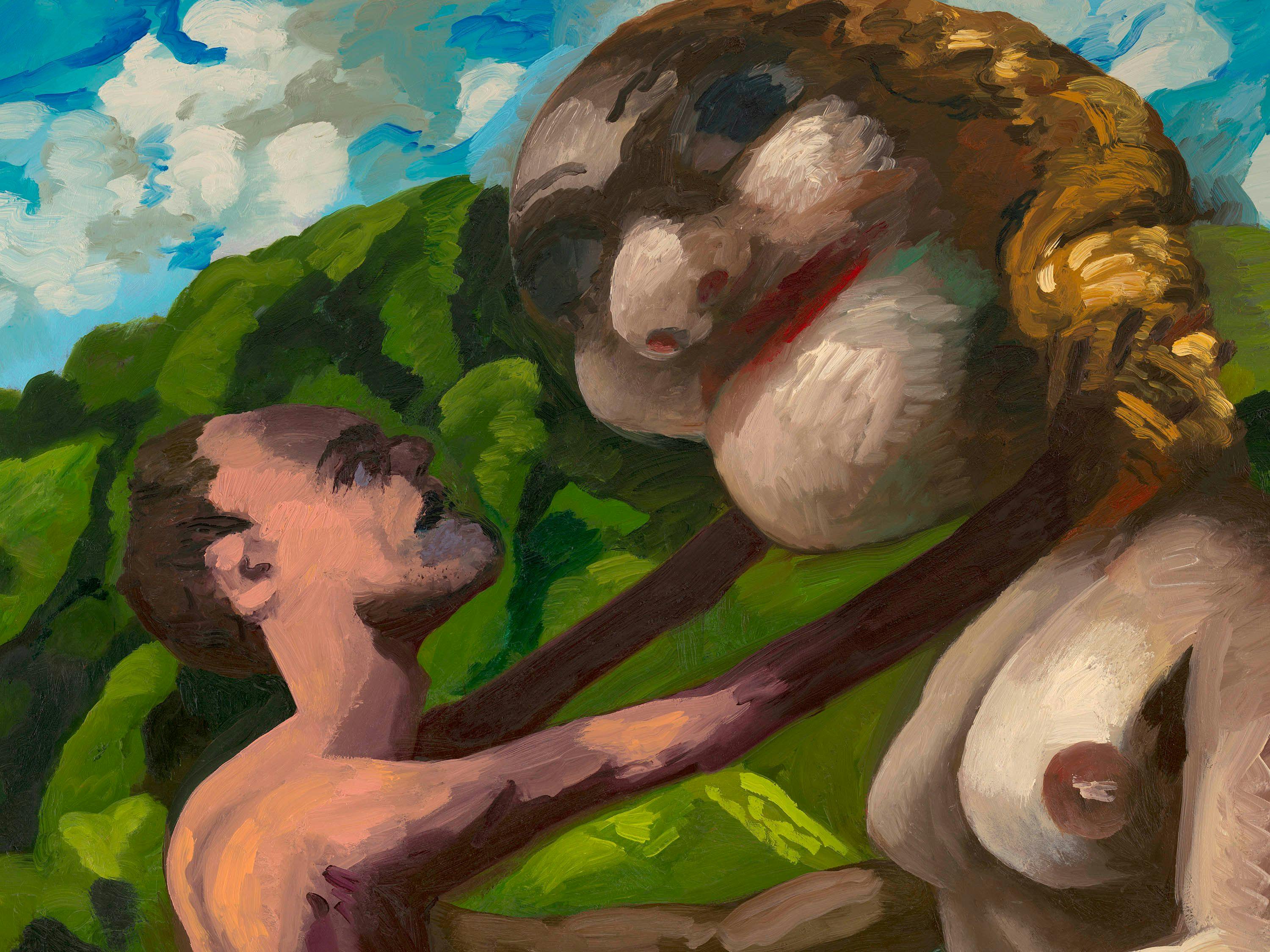 A detail from a painting by Dana Schutz, titled The Love, dated 2023.