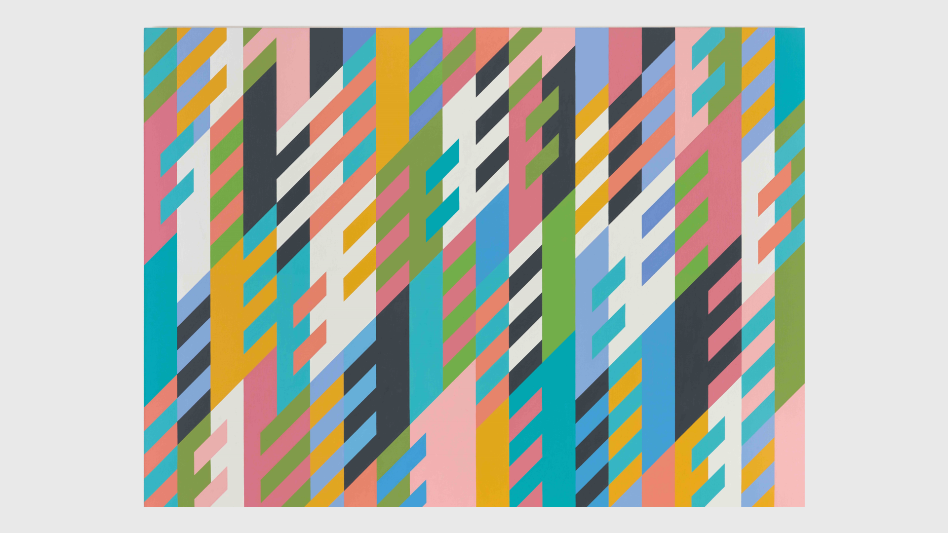 A painting by Bridget Riley, titled New Day, dated 1988.