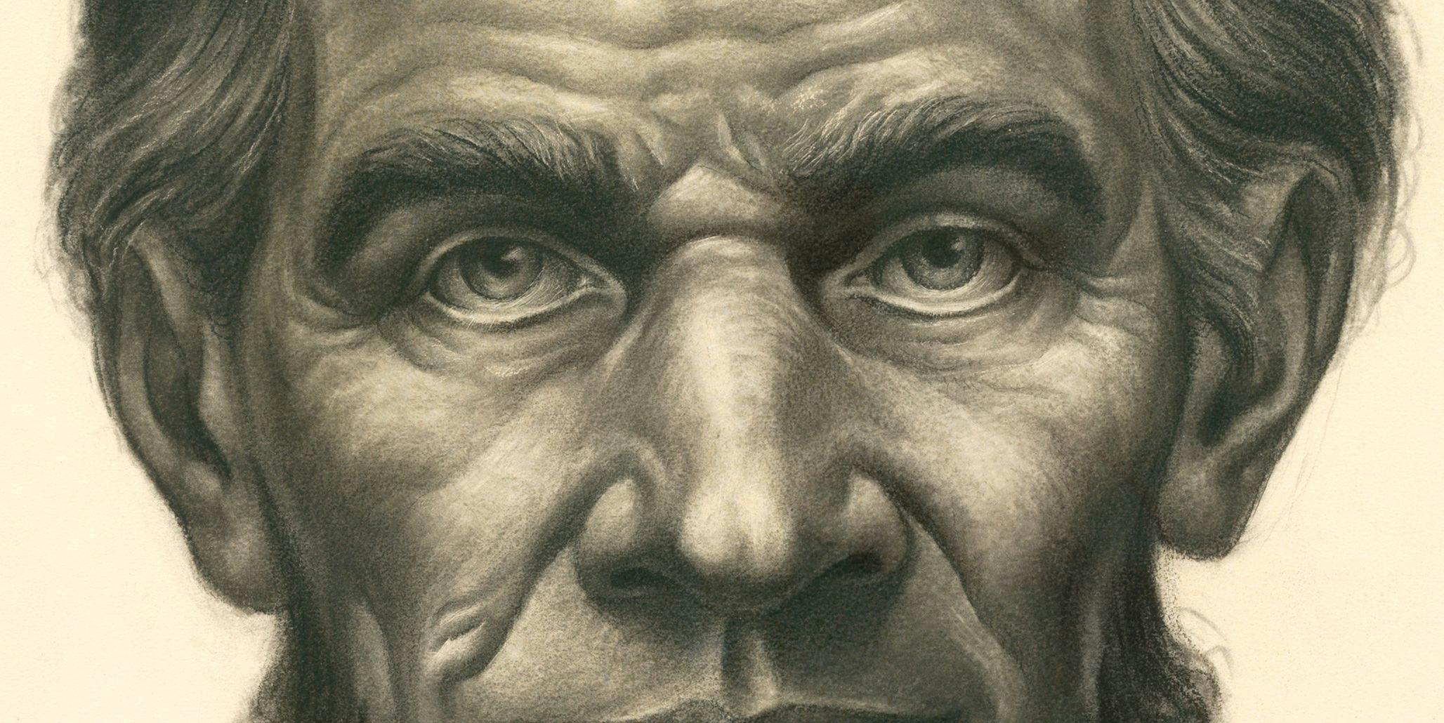 A detail of an artwork by Charles White, titled Abraham Lincoln, dated 1952.