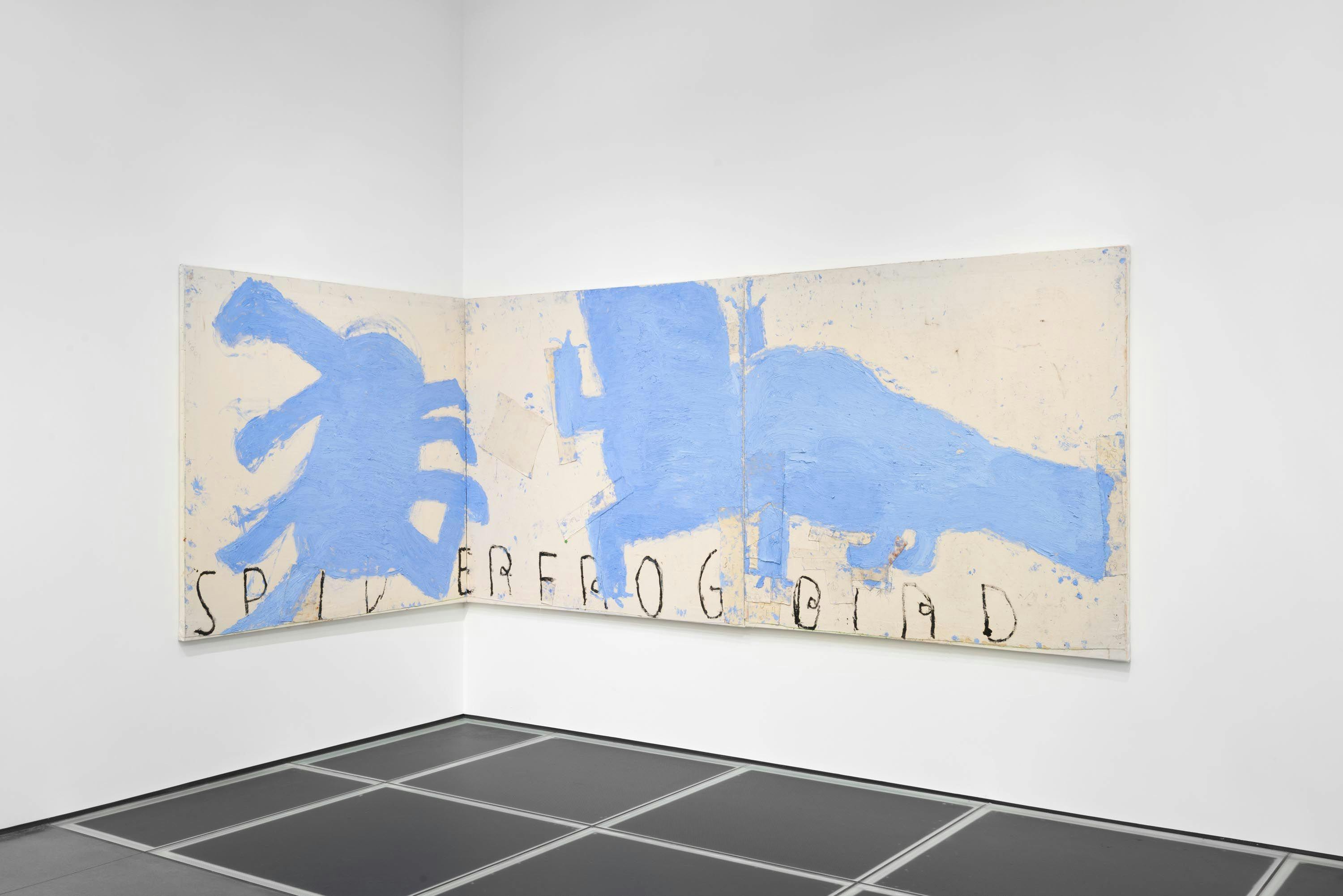 Installation view of the exhibition, Rose Wylie: where i am and was, at Aspen Art Museum in Aspen, dated 2020.