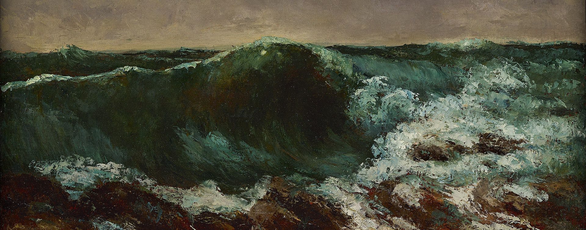 A detail from a painting by Gustave Courbet, titled The Wave (La Vague), dated c. 1869-1870.