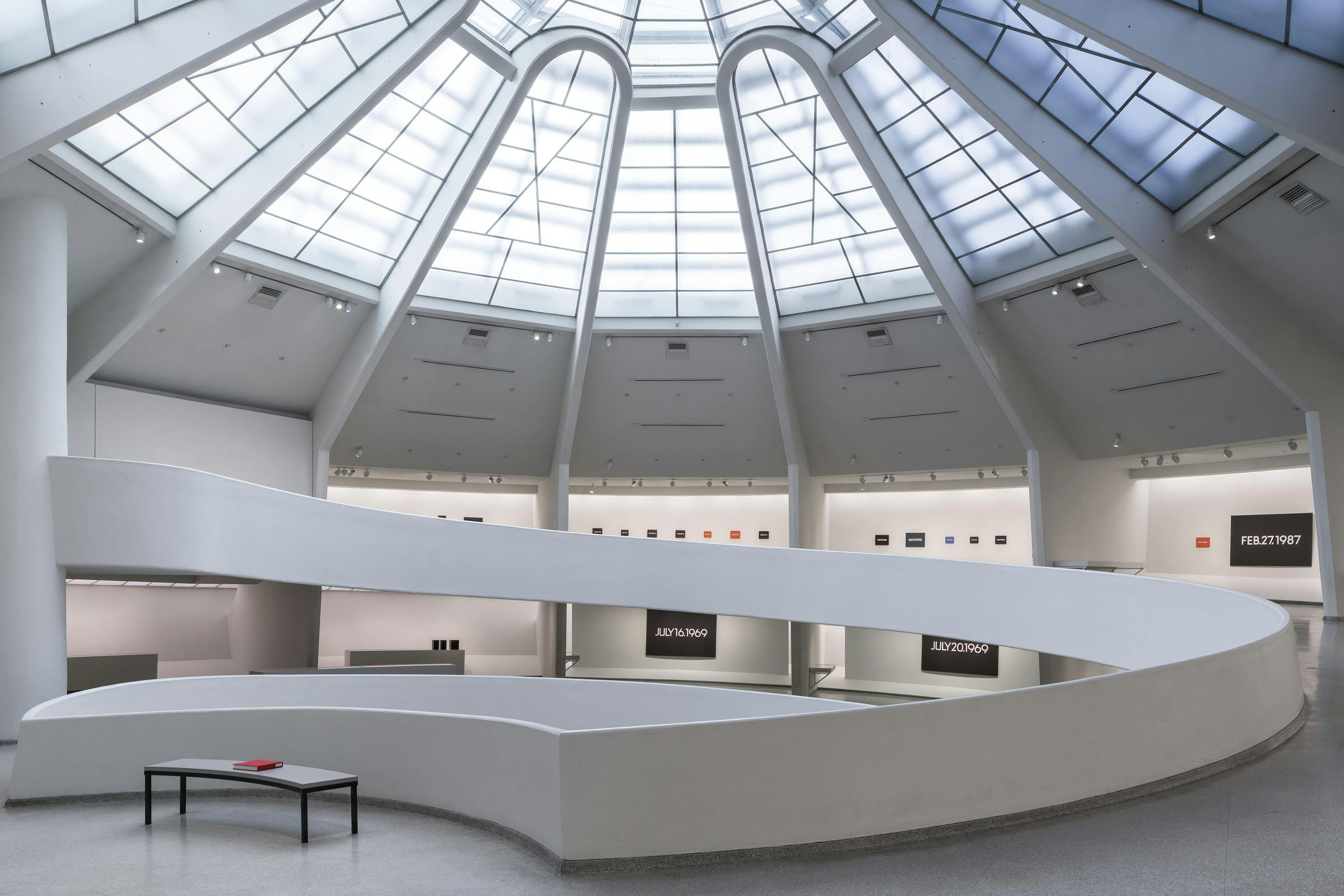 Installation view of the exhibition, On Kawara—Silence, at The Guggenheim, New York, dated 2015.