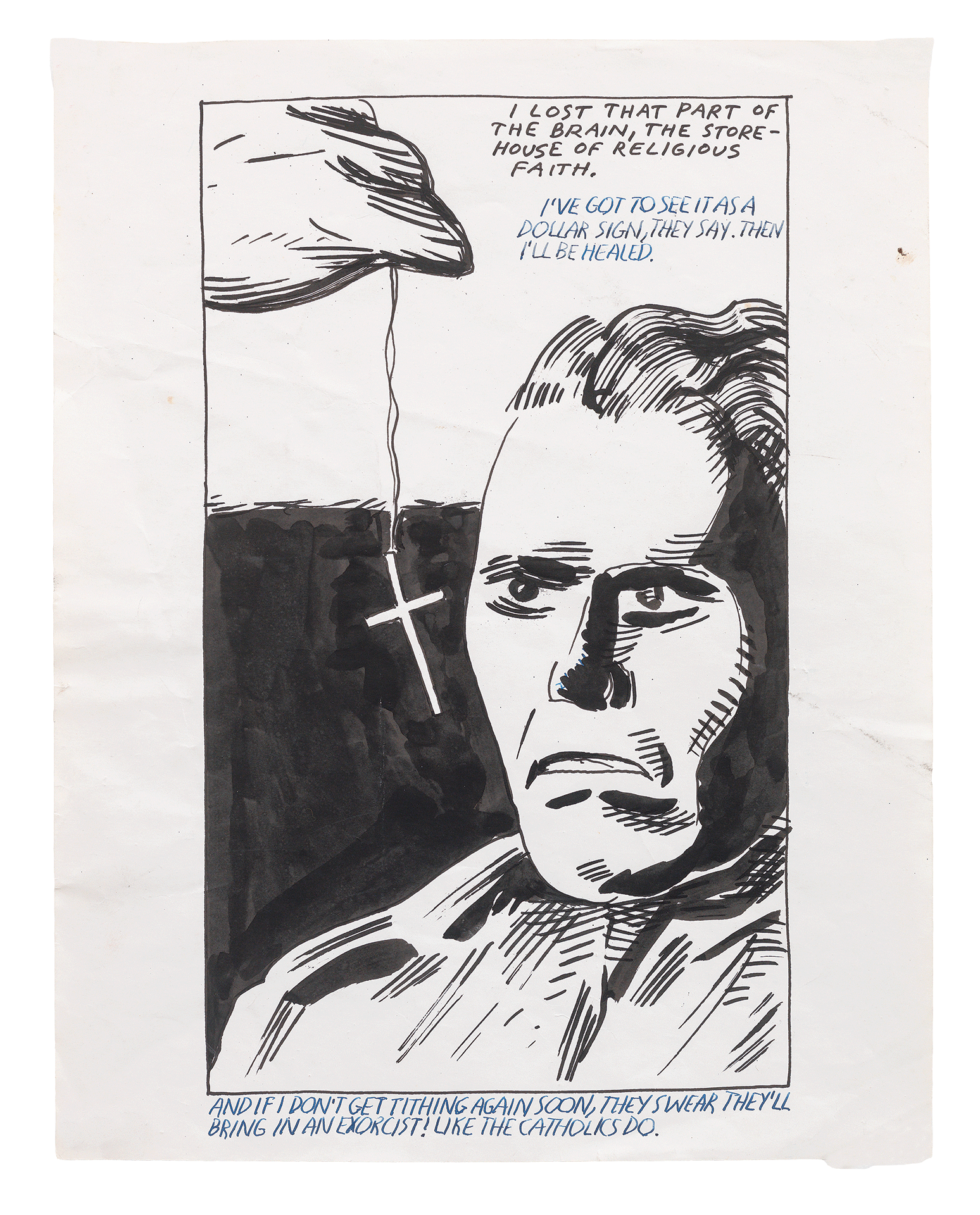 A drawing by Raymond Pettibon titled No Title (I lost that...), dated 1986.
