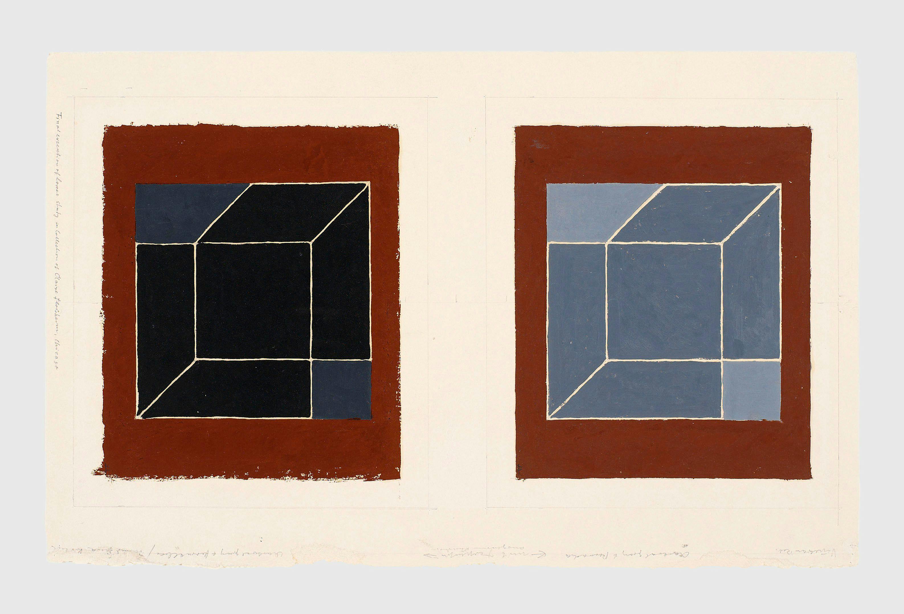 A painting by Josef Albers, titled Two (2) Studies for Abstractions, including Solid and Transparent, n.d.