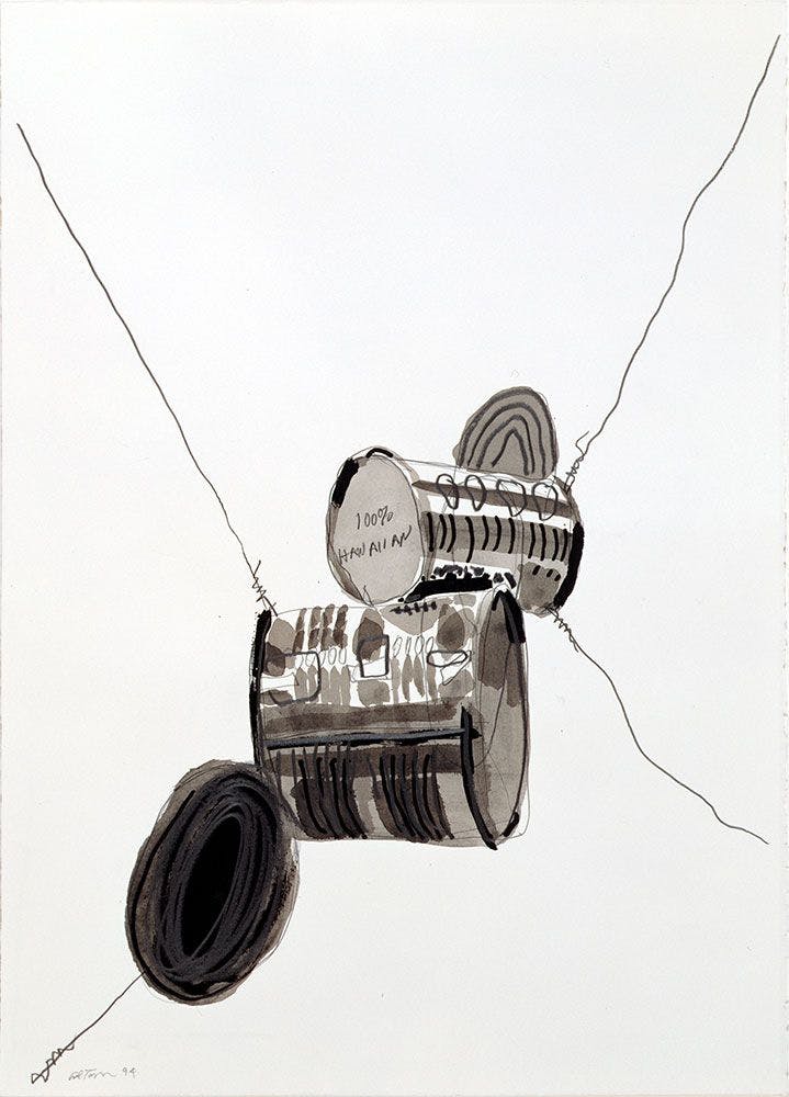 A mixed media work on paper by Al Taylor, titled Untitled (100% Hawaiian) [title attributed], dated 1994.