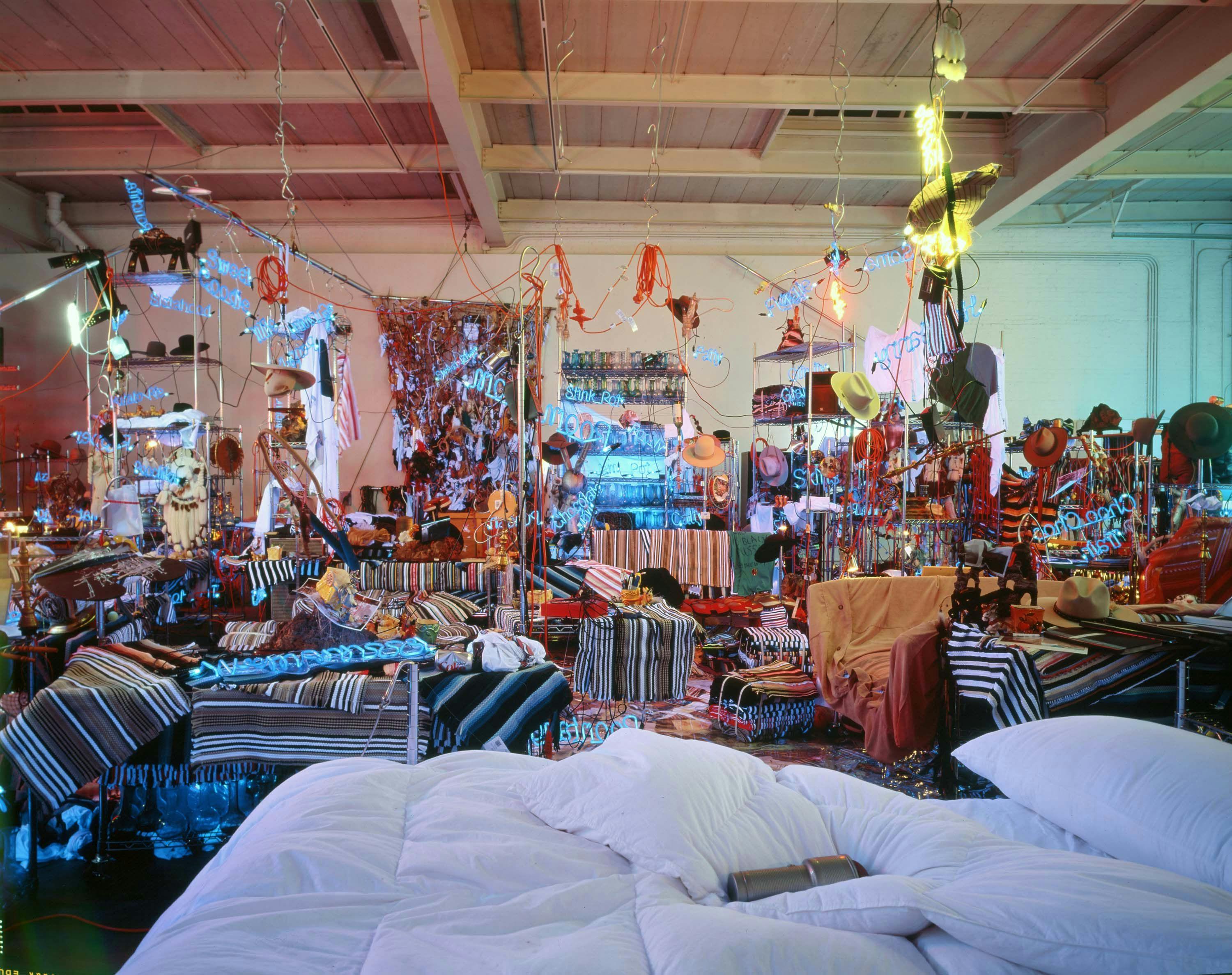 An installation view of the exhibition, Jason Rhoades: Black Pussy at David Zwirner in New York, dated 2007.