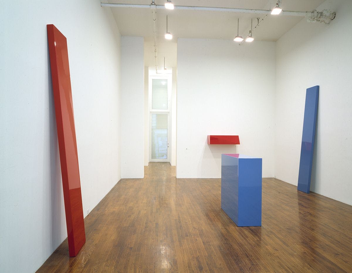 Installation view of the solo exhibition¬†John McCracken: Sculpture¬†at David Zwirner, New York, dated May 3 through June 21, 1997.