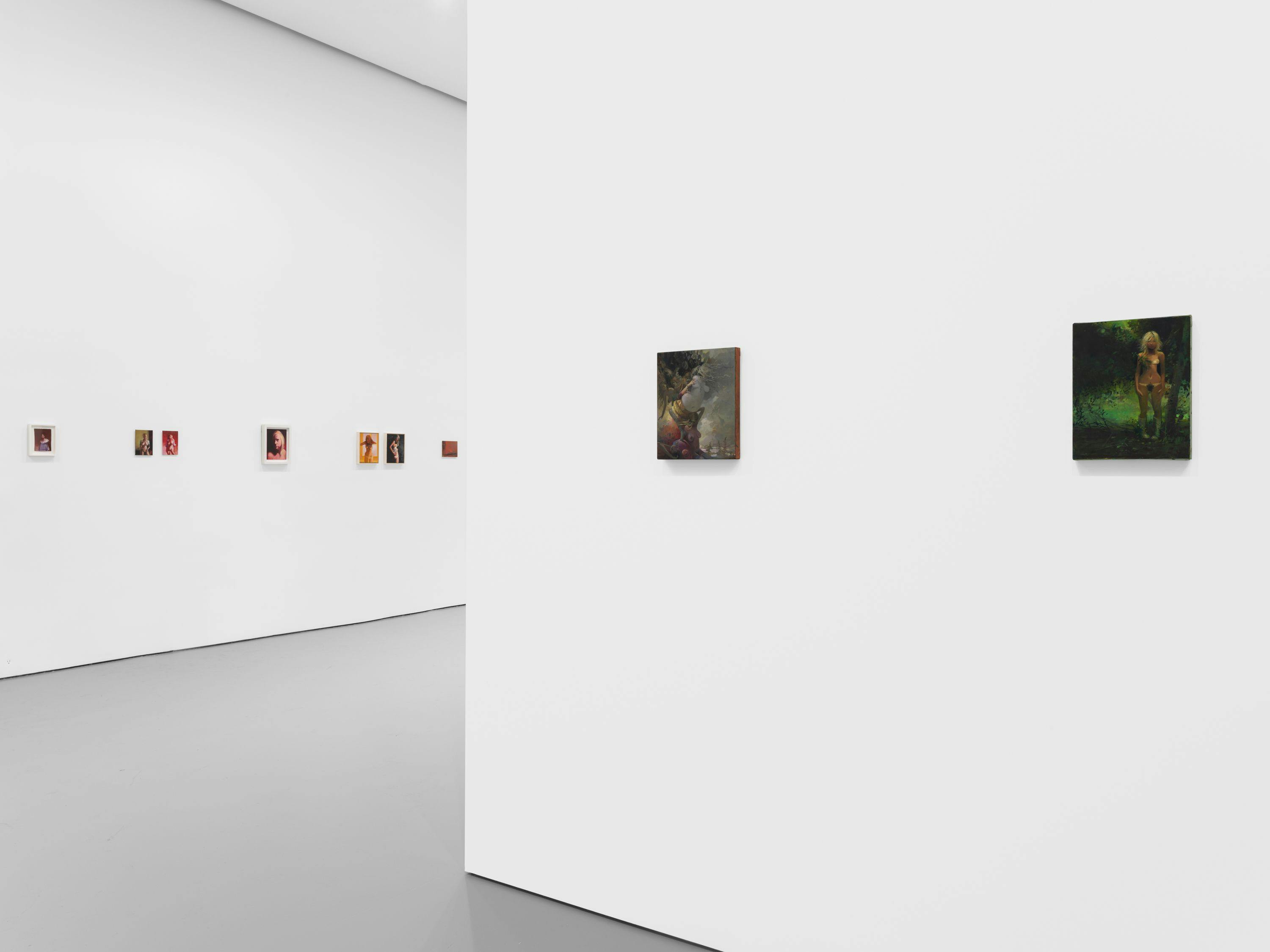 Installation view of the exhibition, Lisa Yuskavage: Babie Brood: Small Paintings 1985 - 2018, at David Zwirner in New York, dated 2018.