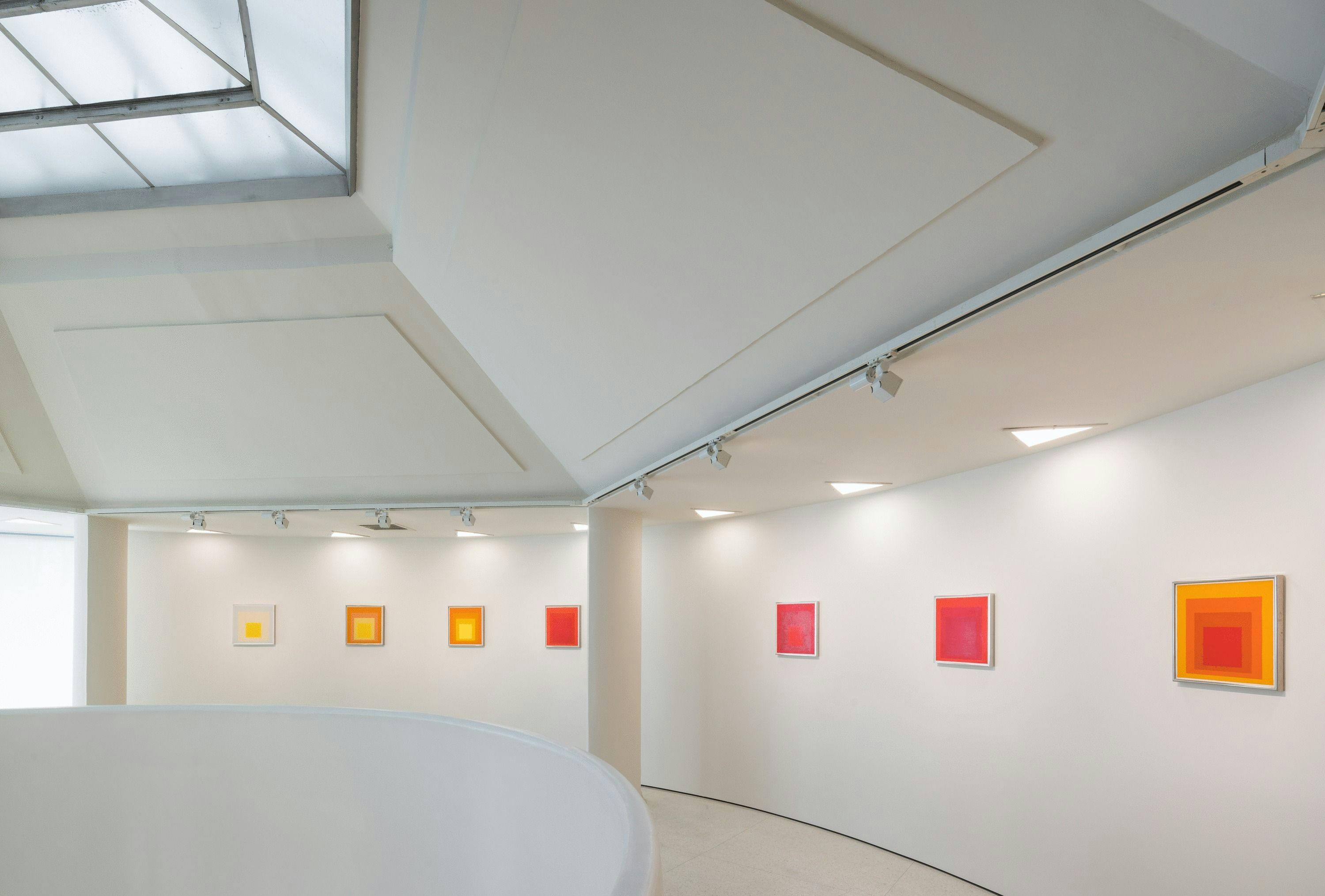 installation view of the exhibition titled Josef Albers in Mexico, at the Solomon R. Guggenheim Museum in New York.