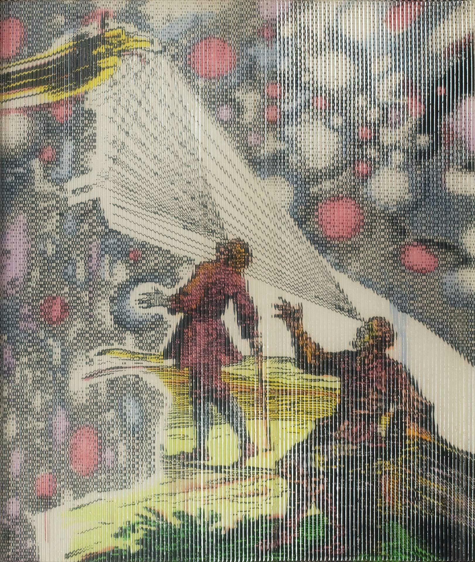 A painting by Sigmar Polke titled Strahlen Sehen Jenseits des Regenbogens, translated as Seeing Rays [Beyond the Rainbow]), dated 2006-07.